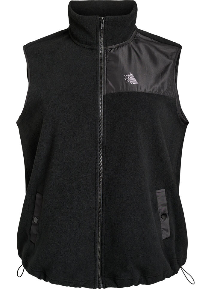 Fleeceweste mit hohem Kragen und Kordelzug am Saum, Schwarz, Packshot image number 0