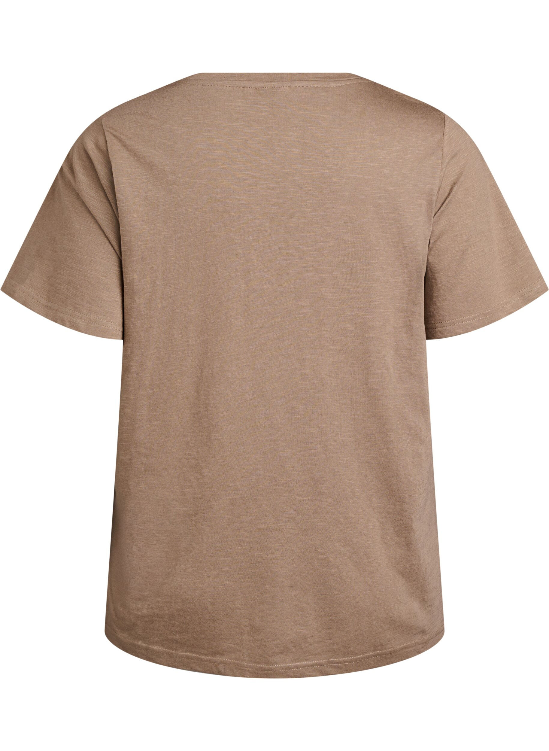 Zizzi Kurz&auml;rmliges Basic-T-Shirt mit V-Ausschnitt, Braun, Packshot image number 1