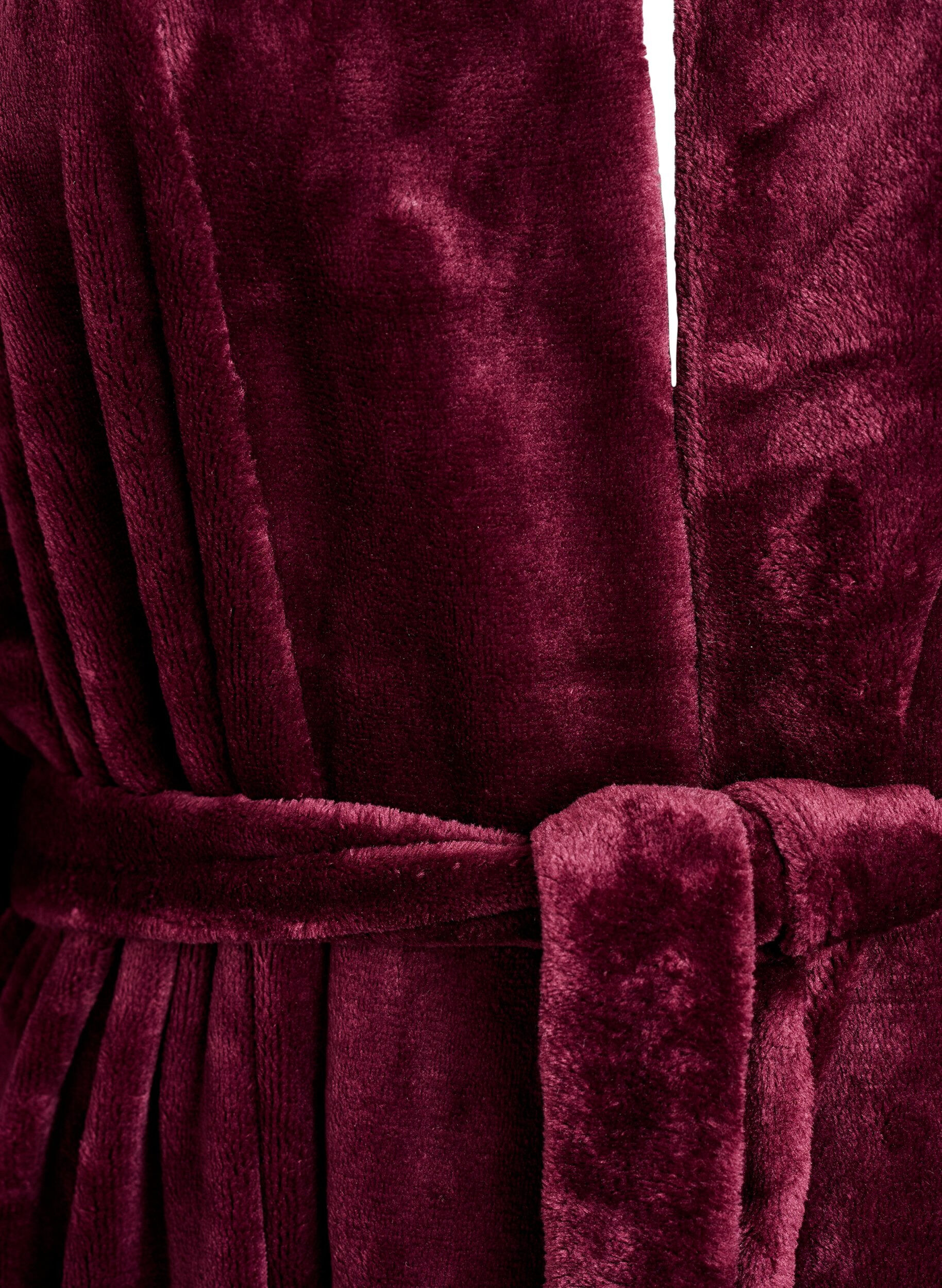 ZizziMorgenmantel aus weichem Velours mit Taschen, Dunkles Bordeaux, Packshot image number 2