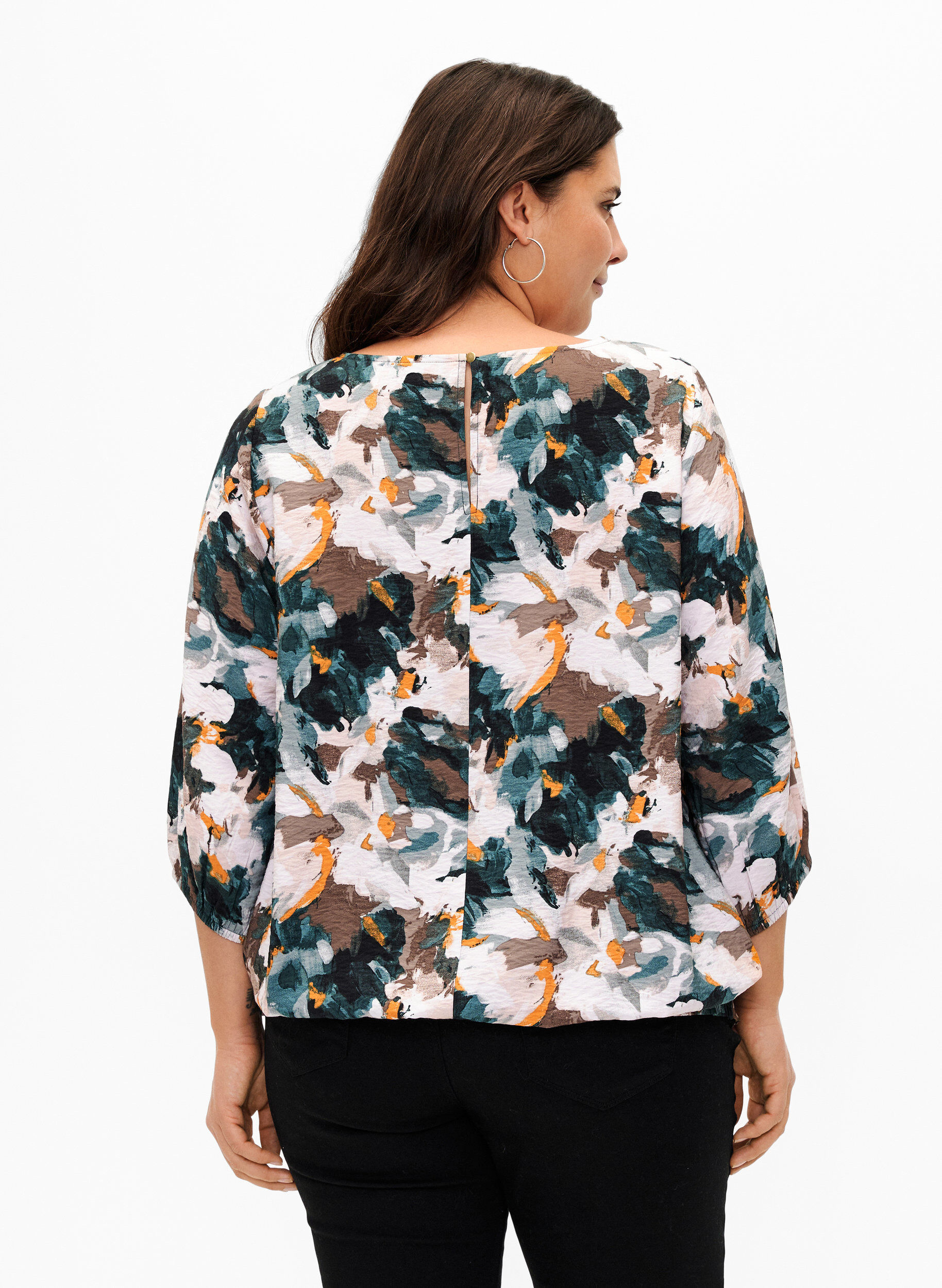 Zizzi Gesmokte Bluse aus Viskose mit Print, Duck Gr. Forest AOP, Model image number 1