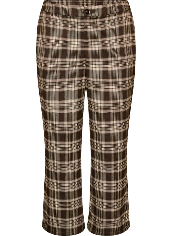 Karierte Hose mit weitem Bein, Braun, Packshot image number 0