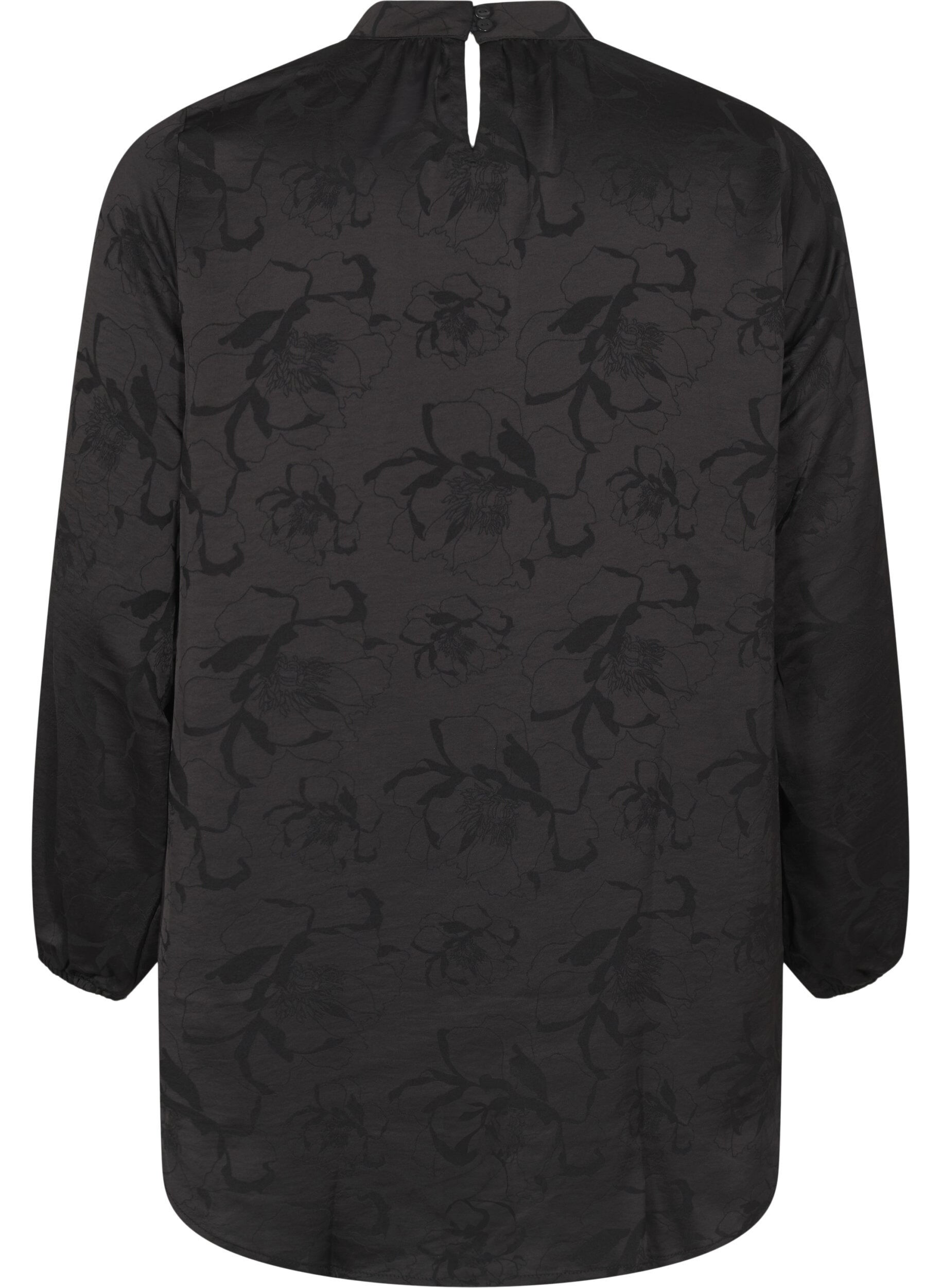 Zizzi Satinstoffbluse mit Ton-in-Ton-Muster, Black, Packshot image number 1