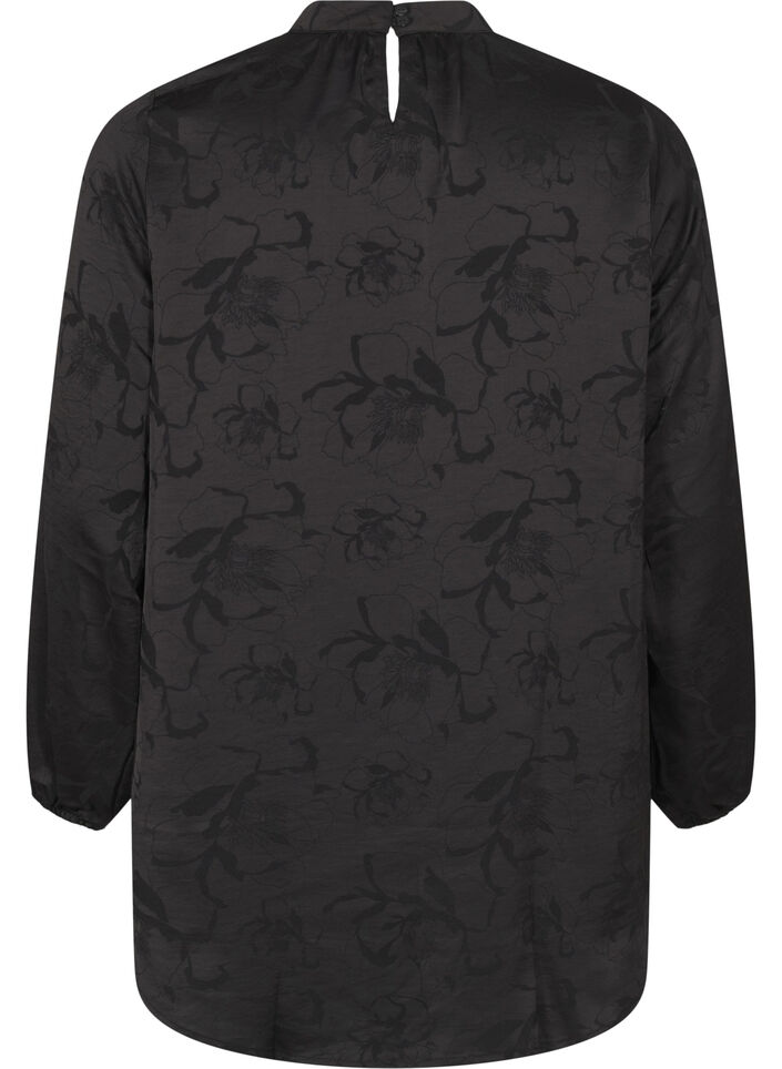 Satinstoffbluse mit Ton-in-Ton-Muster, Black, Packshot image number 1