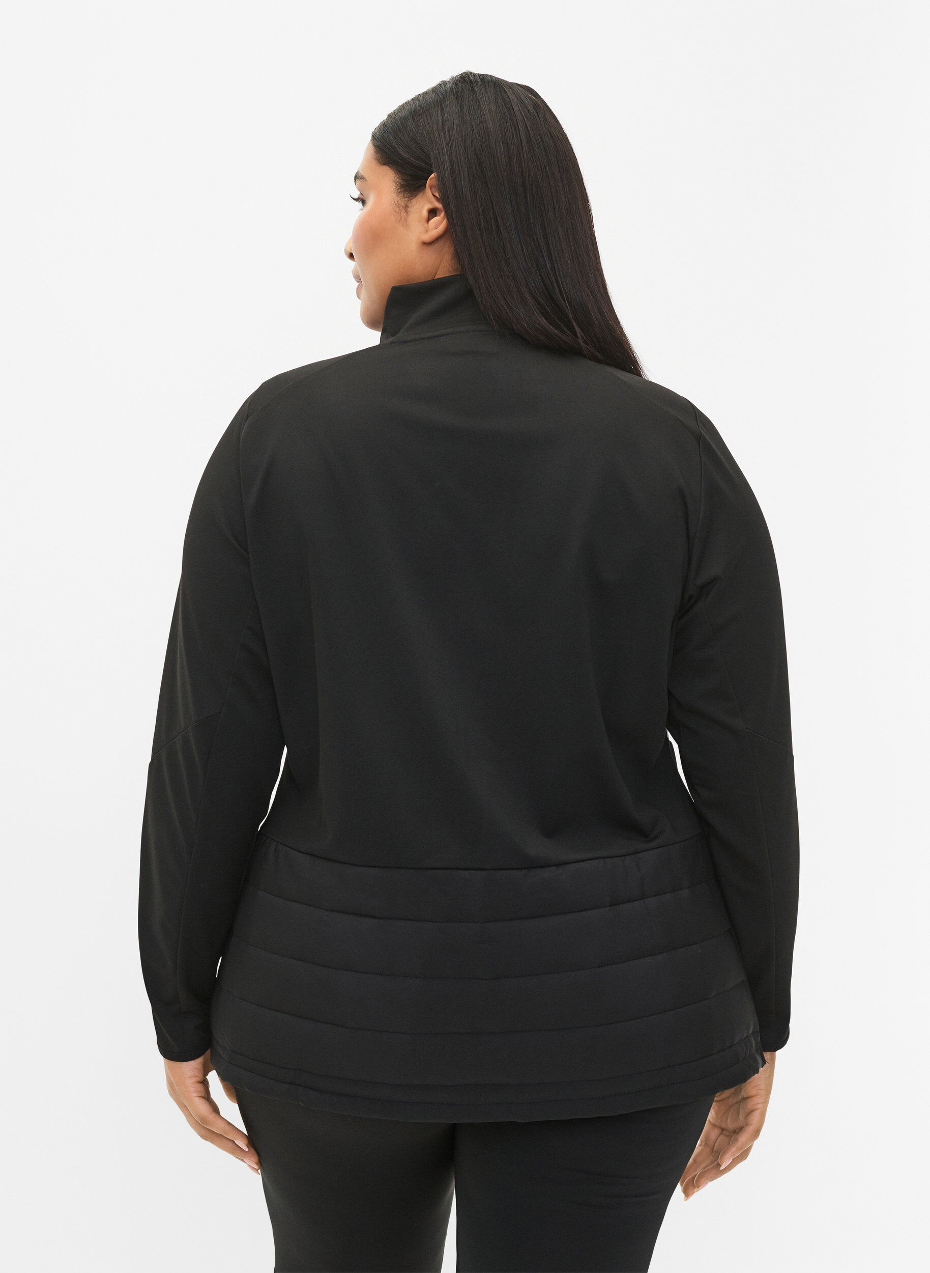 Zizzi Sport-Cardigan mit Steppung und Rei&szlig;verschluss, Black, Model image number 1