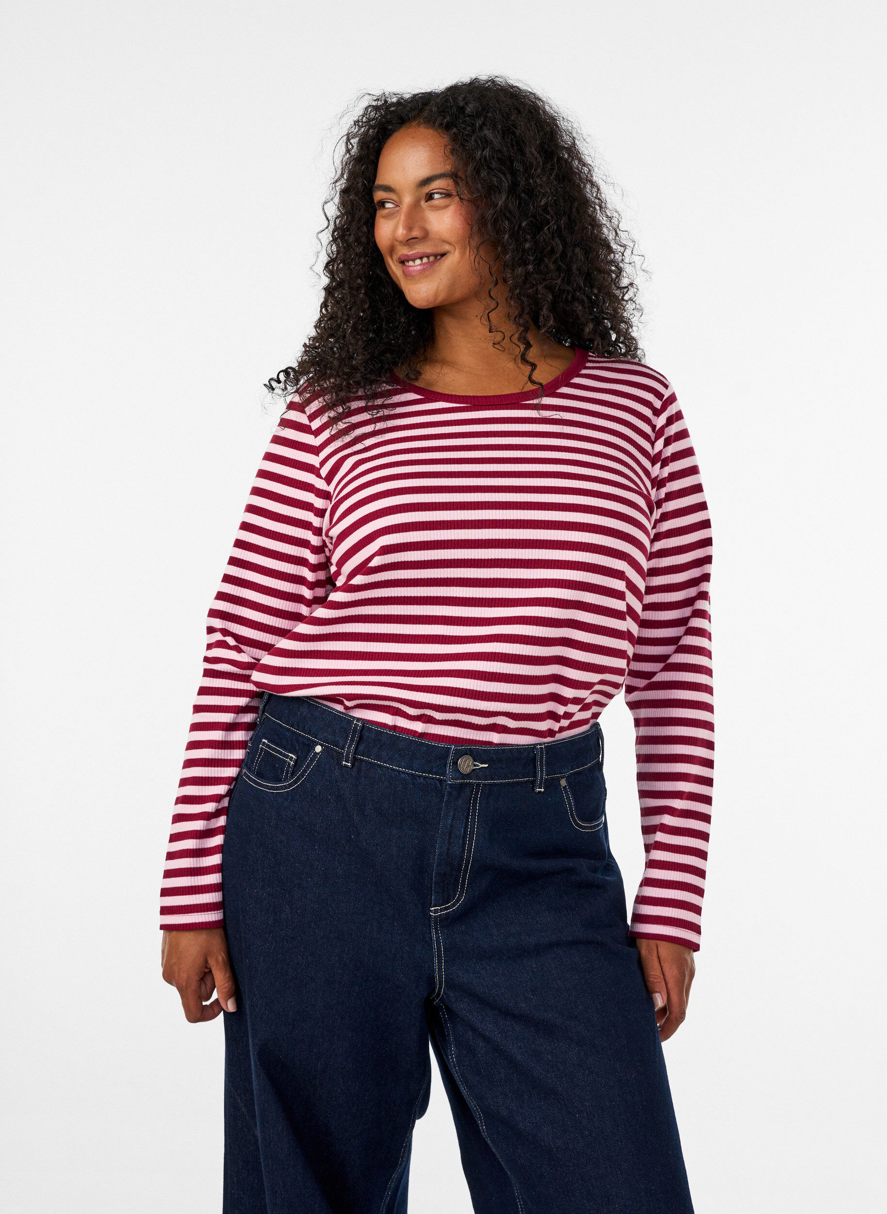 ZizziGestreifte Bluse mit langen &Auml;rmeln, Rot, Model image number 0