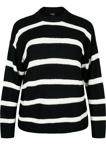 FLASH – Strickpullover mit Streifen, Black/White Stripe, Packshot image number 0