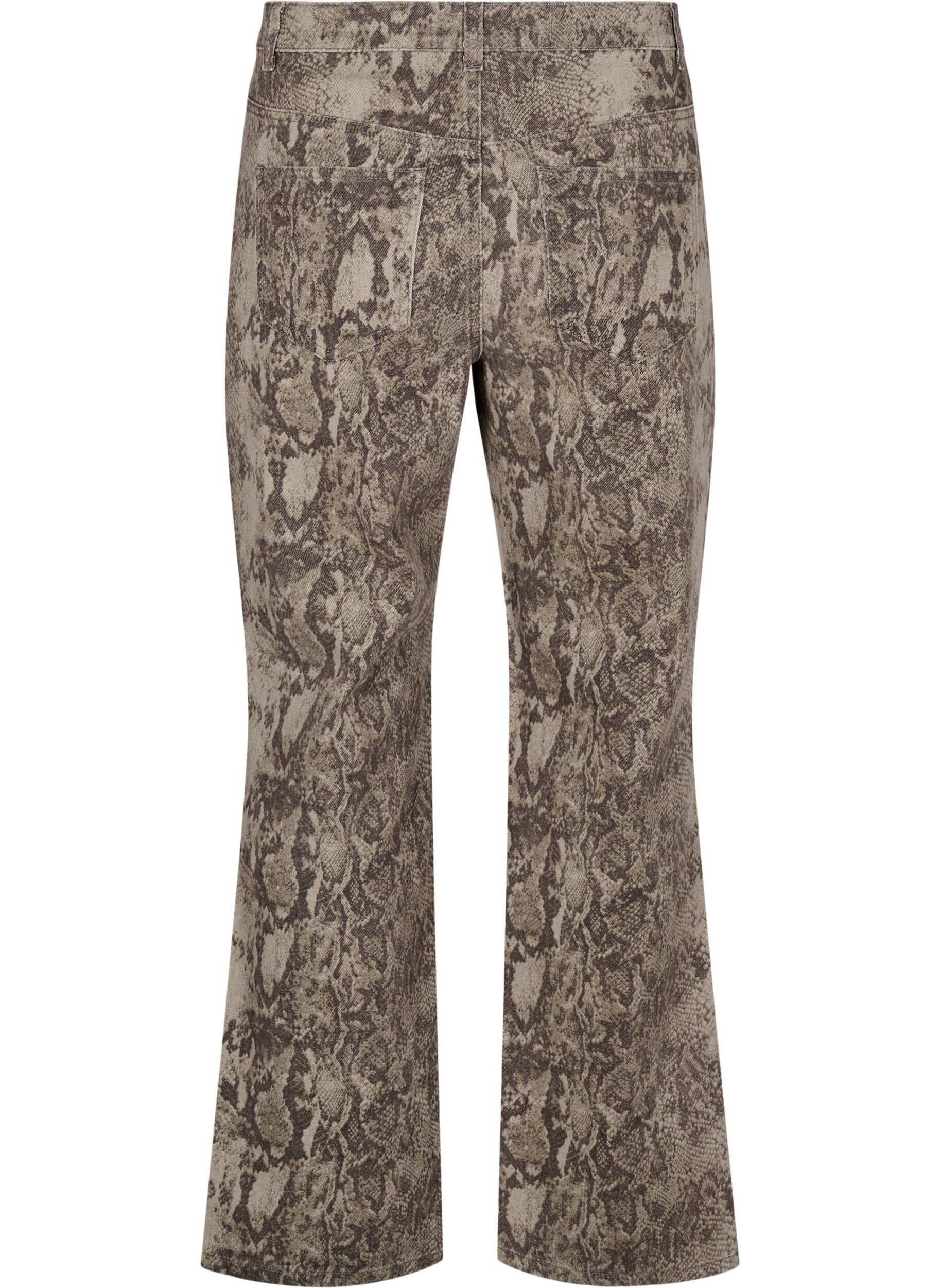 Zizzi Gemma Jeans mit hoher Taille und Schlangenmuster, Braun, Packshot image number 1