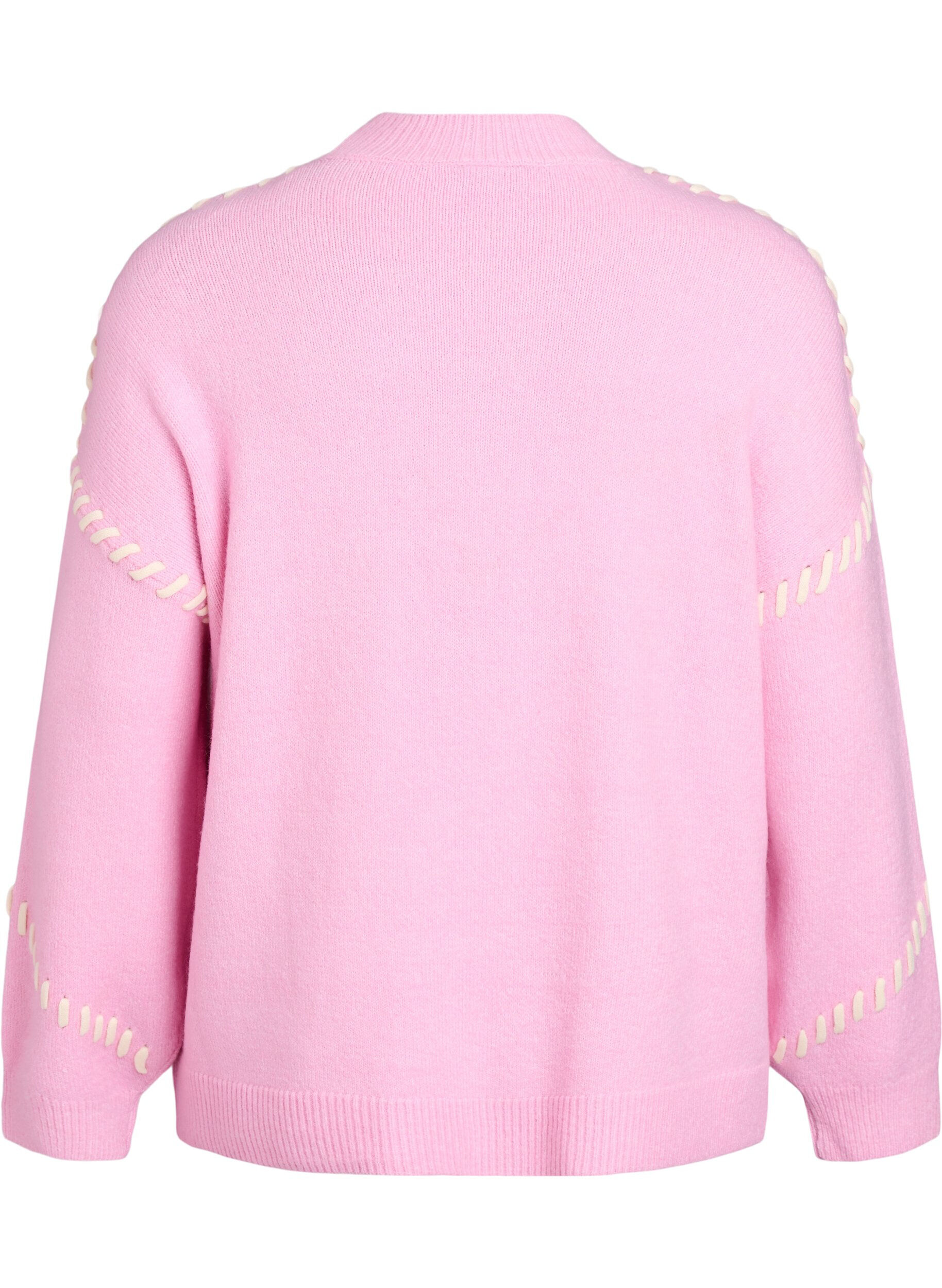 Zizzi Pullover mit Ziern&auml;hten, Pink, Packshot image number 1