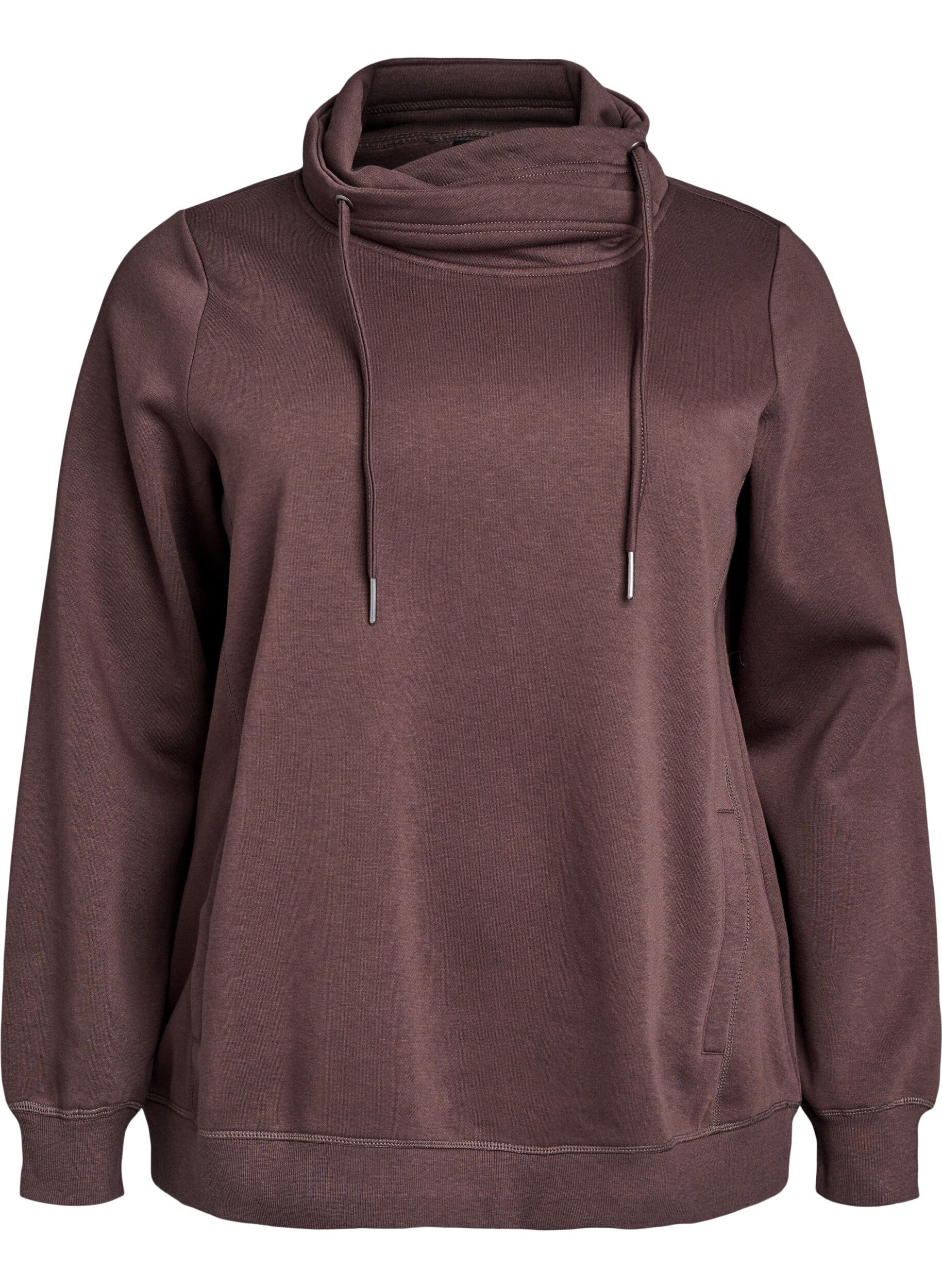 ZizziSweatshirt mit Stehkragen und Taschen, Braun, Packshot image number 0