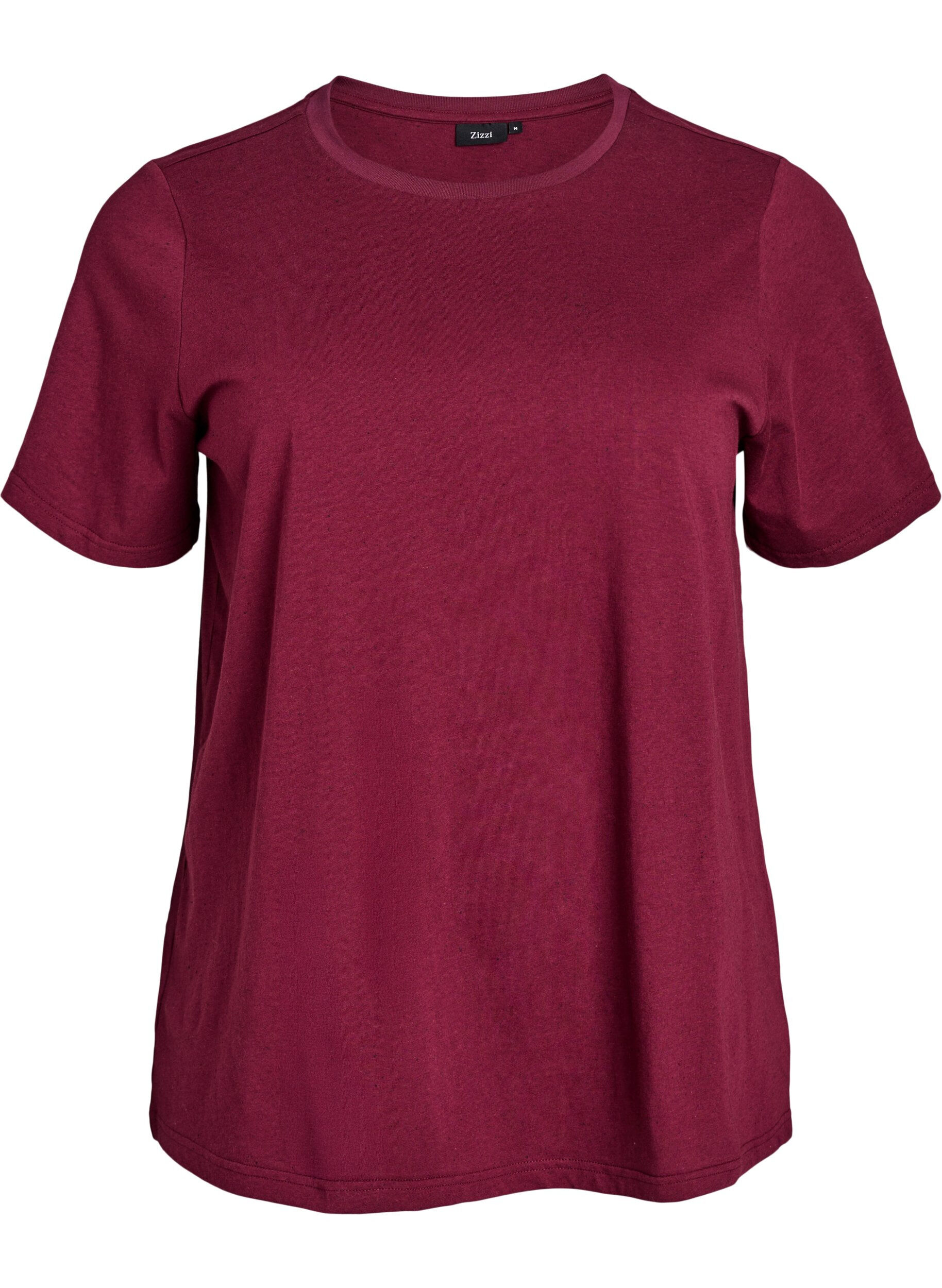Zizzi Baumwoll-T-Shirt mit Rundhalsausschnitt, Dunkles Bordeaux, Packshot image number 0