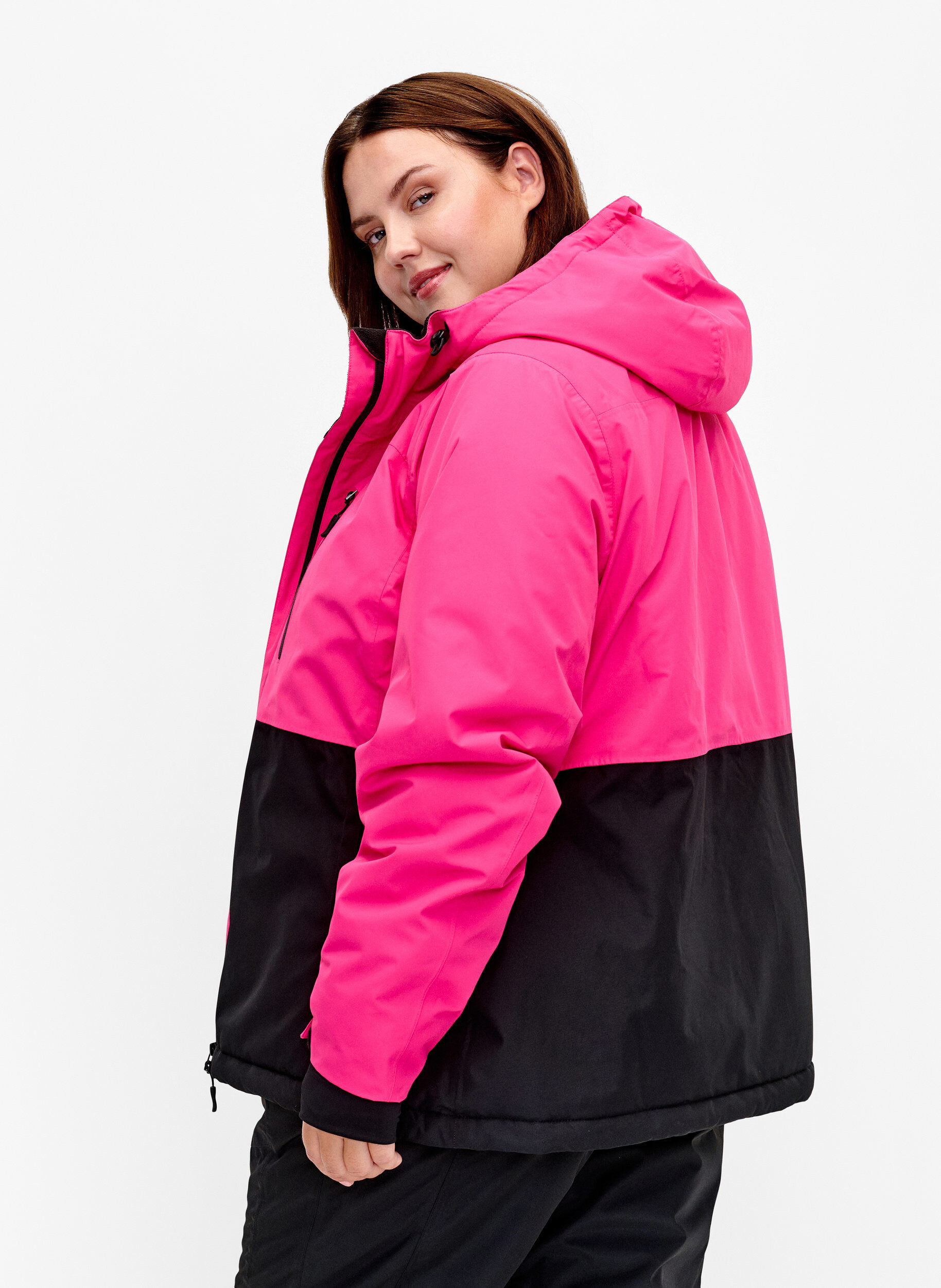 Zizzi Zweifarbige Skijacke mit Kapuze, Fuchsia Purple Comb, Model image number 1