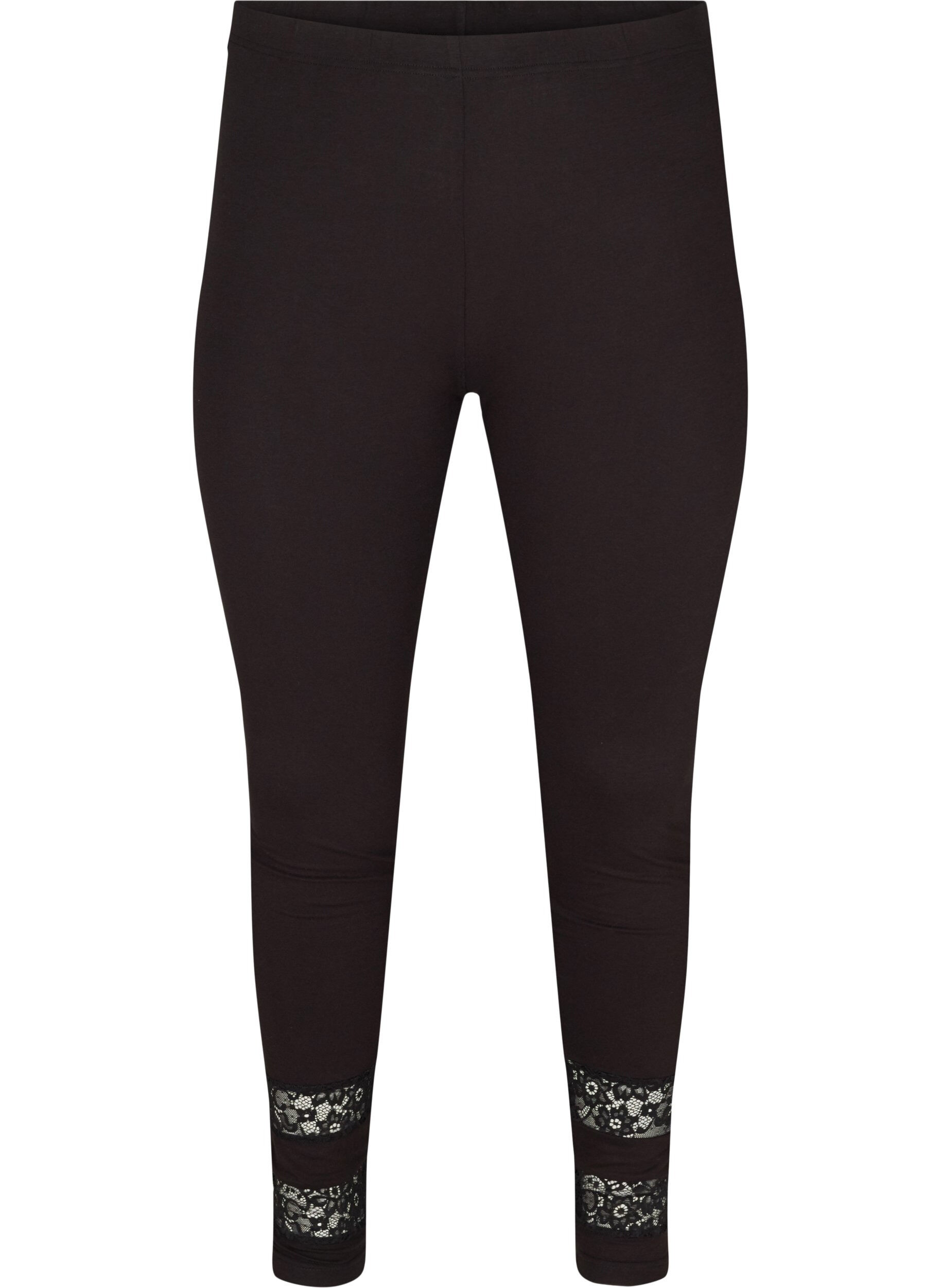 Zizzi Viskoseleggings mit 3/4-L&auml;nge und Spitze, Black, Packshot image number 0