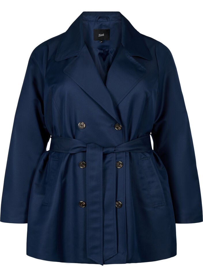 Kurzer Trenchcoat mit Gürtel, Blau, Packshot image number 0