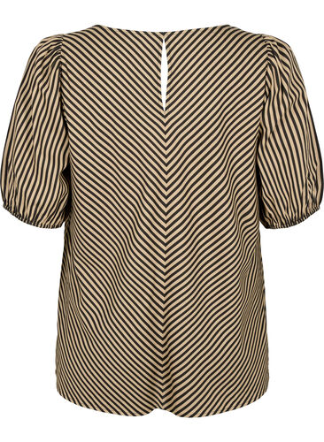 Viskose Bluse mit gestreiftem Druck und 1/2 Ärmeln, Coriander/Bl. Stripe, Packshot image number 1