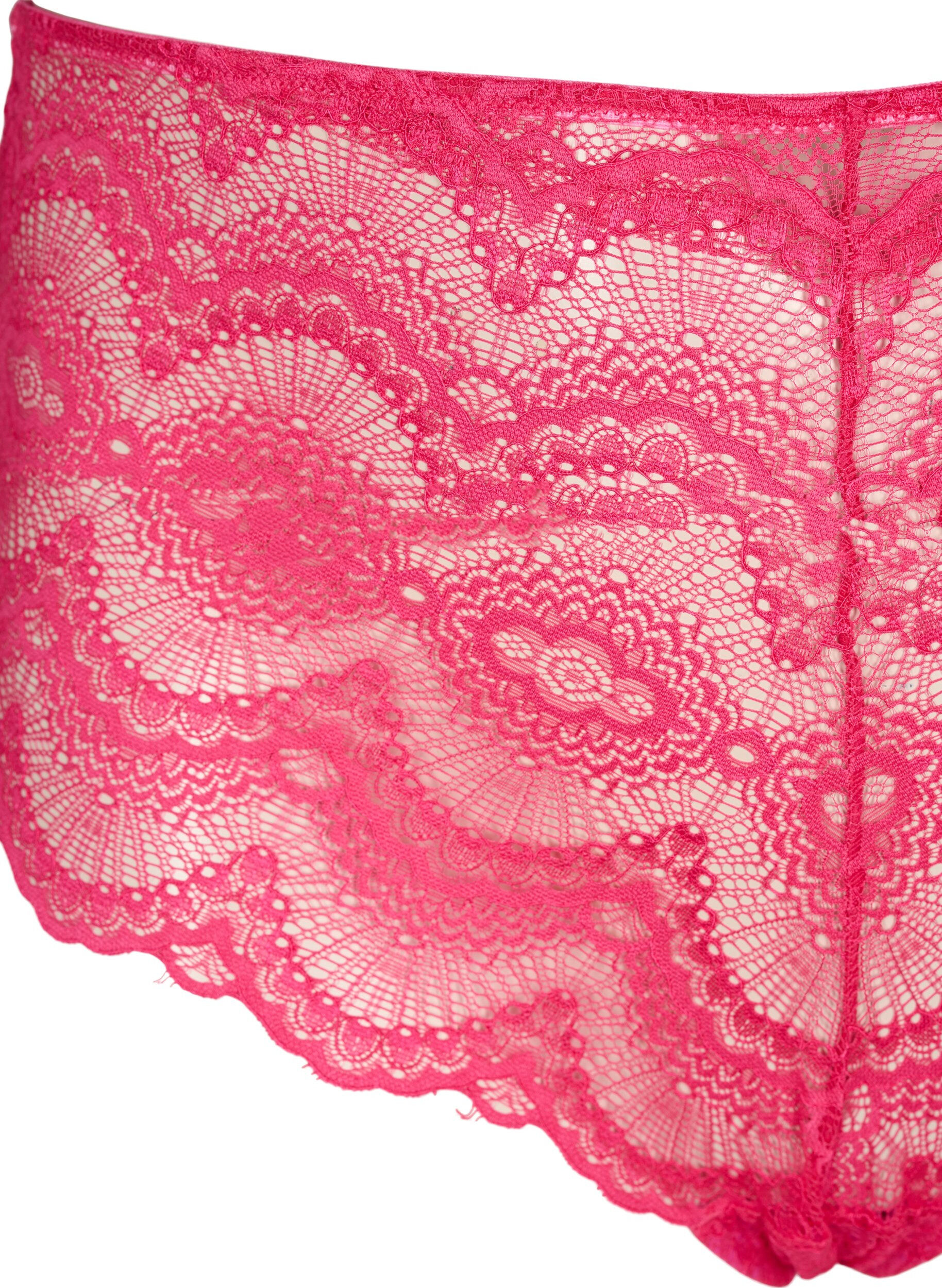 Zizzi 2er-Pack h&uuml;fthohe Unterhosen aus Spitze, Love Potion/Black, Packshot image number 3