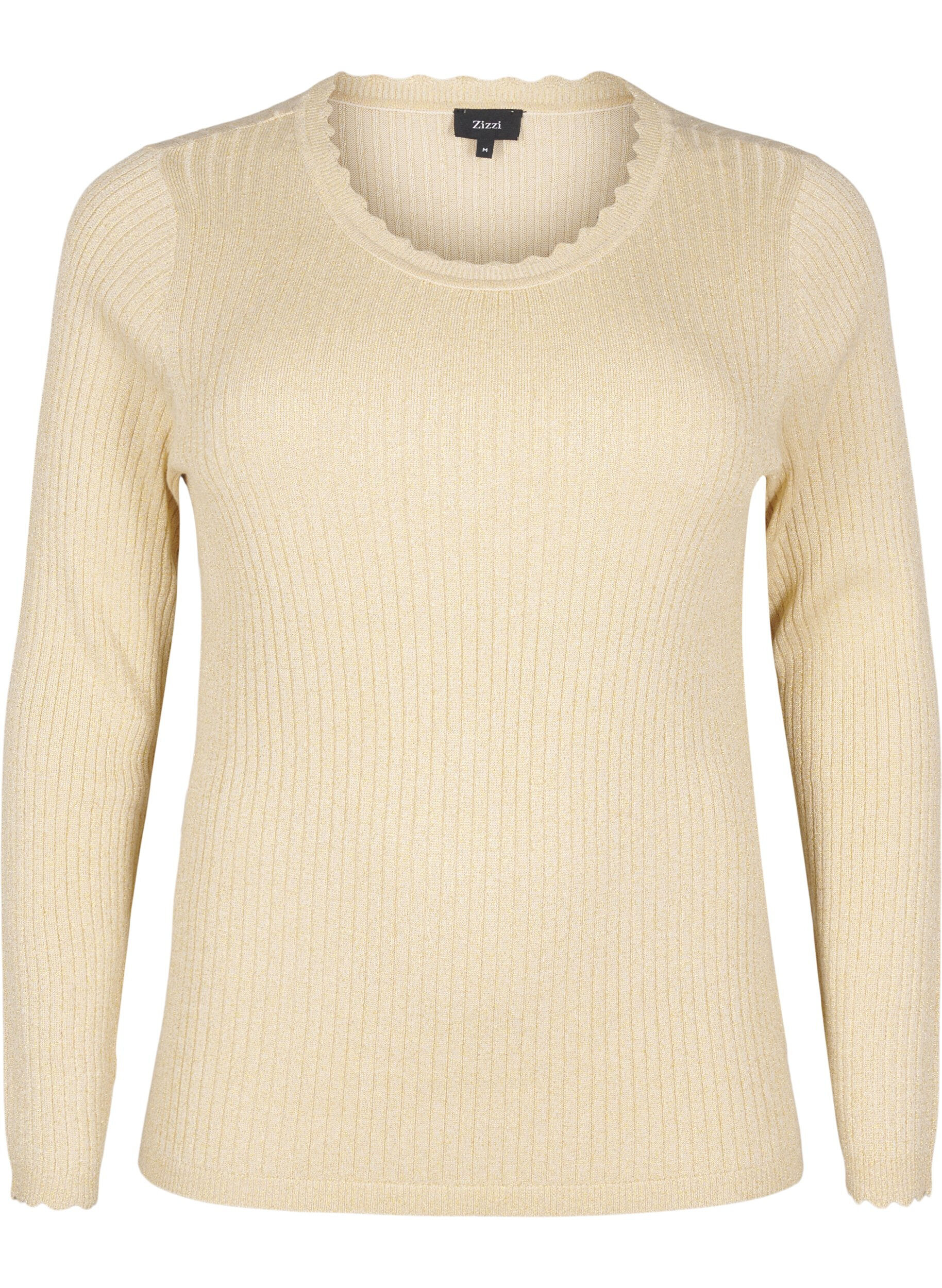 Zizzi Figurbetonte Strickbluse mit Glitzerfaden, Beige, Packshot image number 0