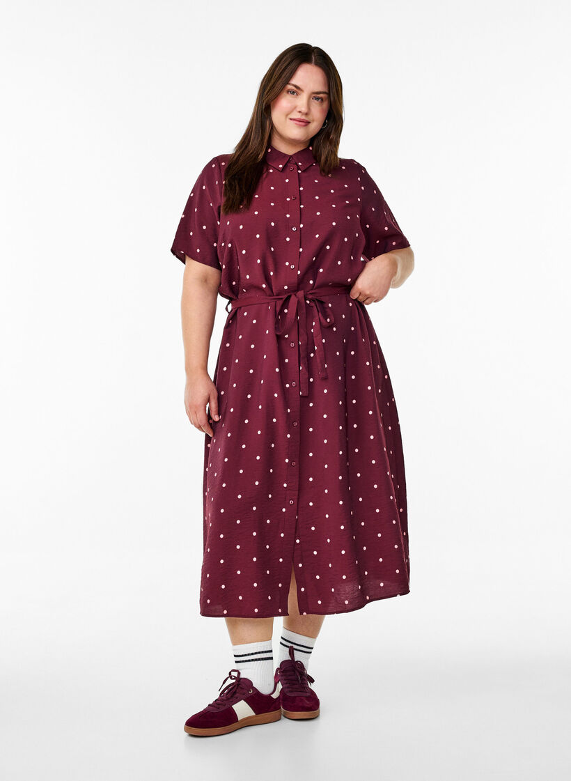 Midikleid aus Hemd mit Polka Dots, Rot, Model image number 1