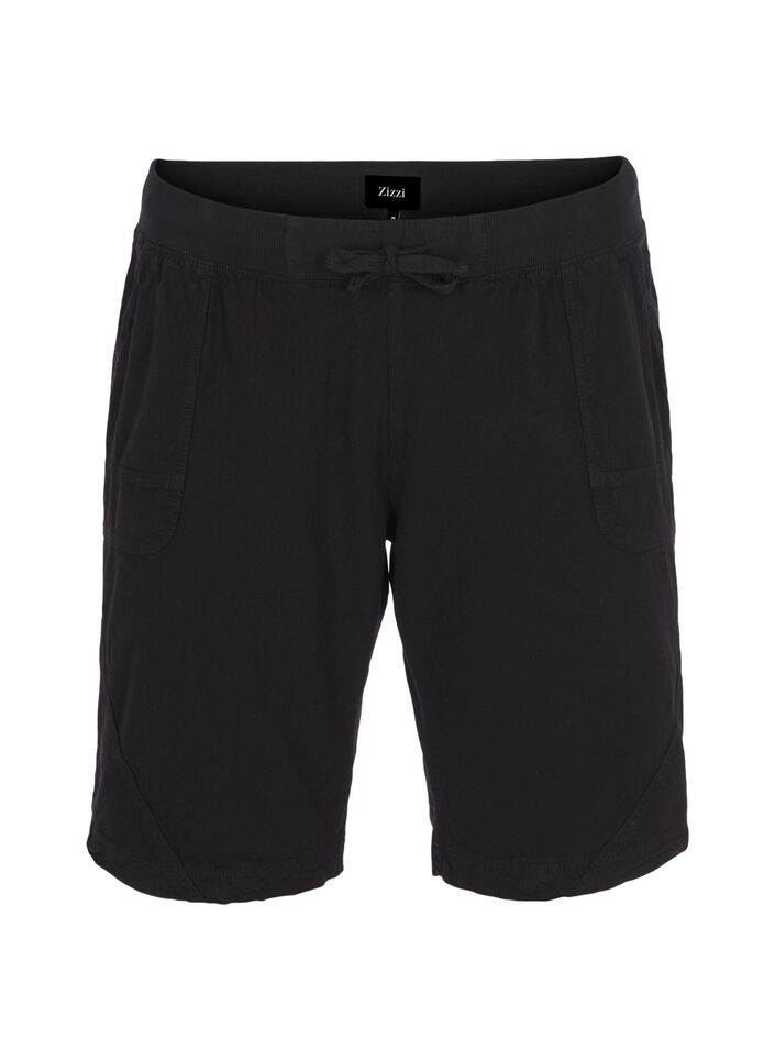 Lockere Shorts aus Baumwolle mit Taschen, Schwarz, Packshot image number 0