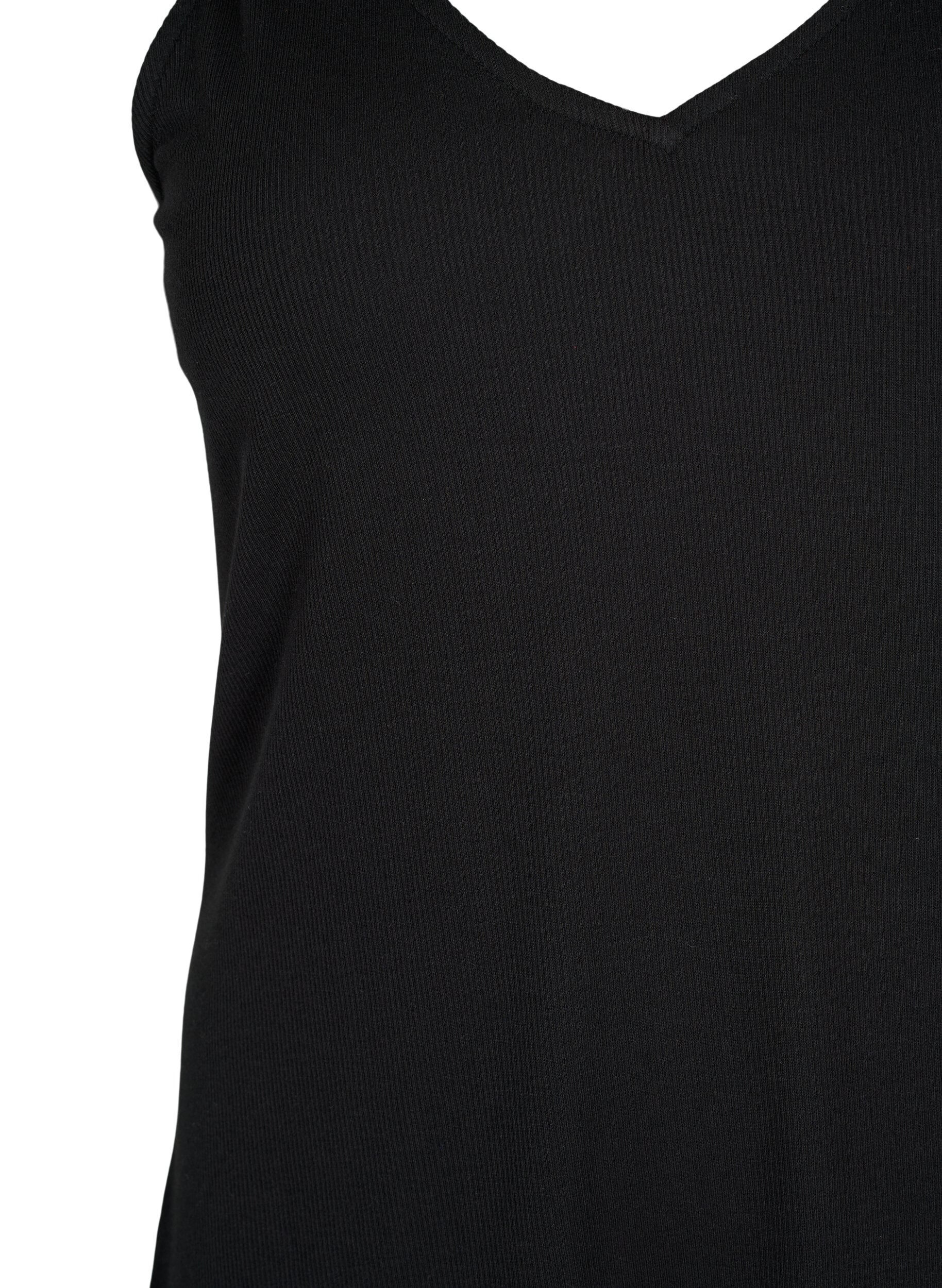 Zizzi Geripptes Basic Top mit V-Ausschnitt, Black, Packshot image number 2