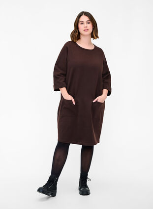 Sweatkleid aus Baumwolle mit 3/4-Ärmeln und Taschen, Molé, Model image number 2