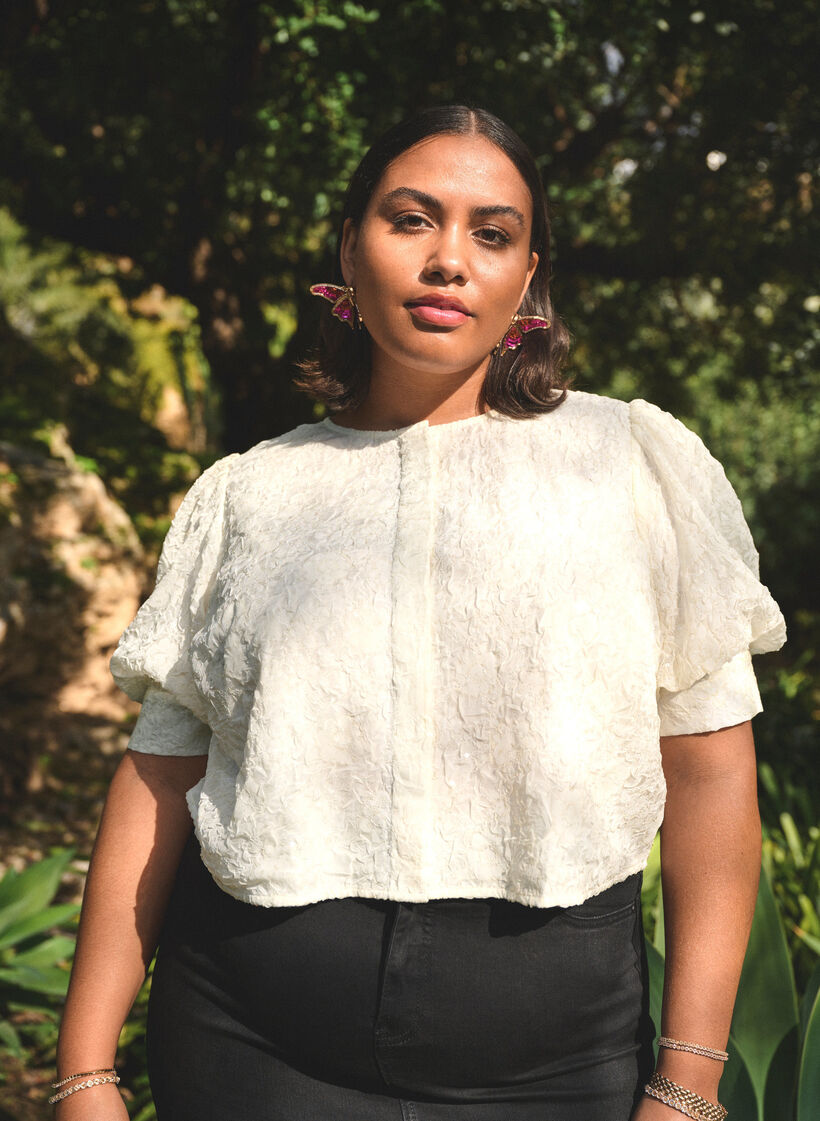 Partybluse mit Pailletten und halblangen Ärmeln, Vanille, Image image number 0