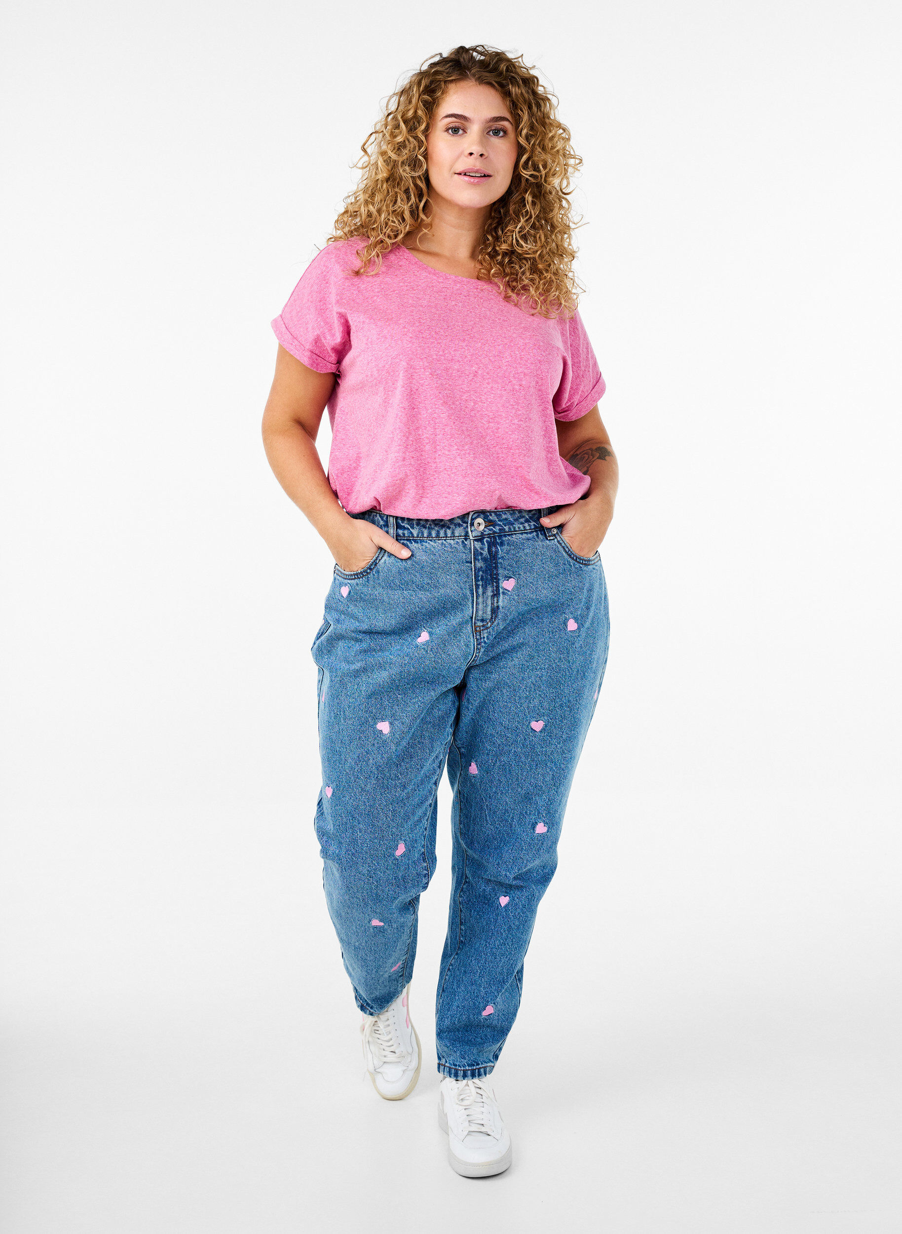 Zizzi Melange T-Shirt mit kurzen &Auml;rmeln, Rot, Model image number 1