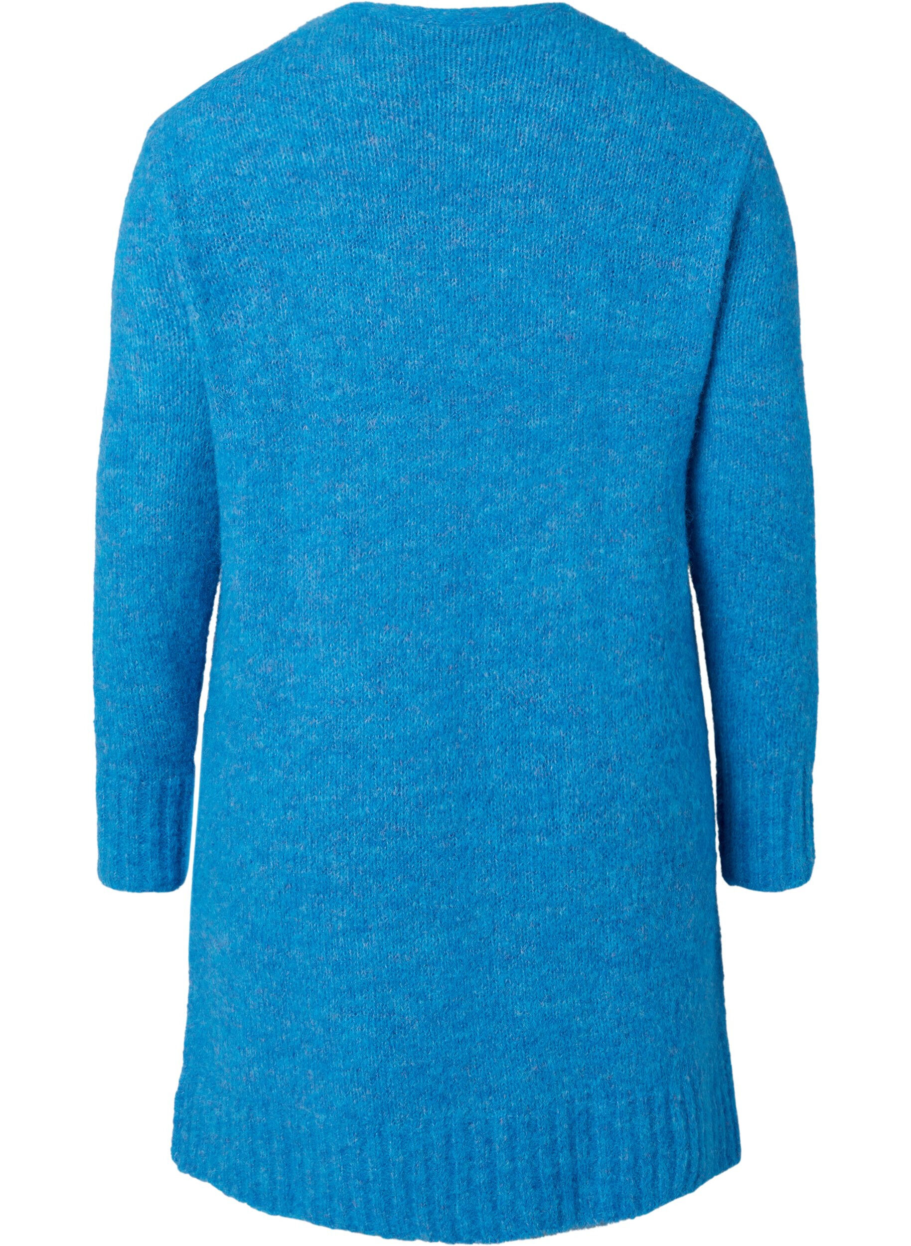 Zizzi Lange Strickjacke mit Wolle und Taschen, French Blue, Packshot image number 1
