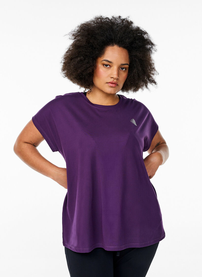 Einfarbiges Trainings-T-Shirt, Lila, Model image number 0