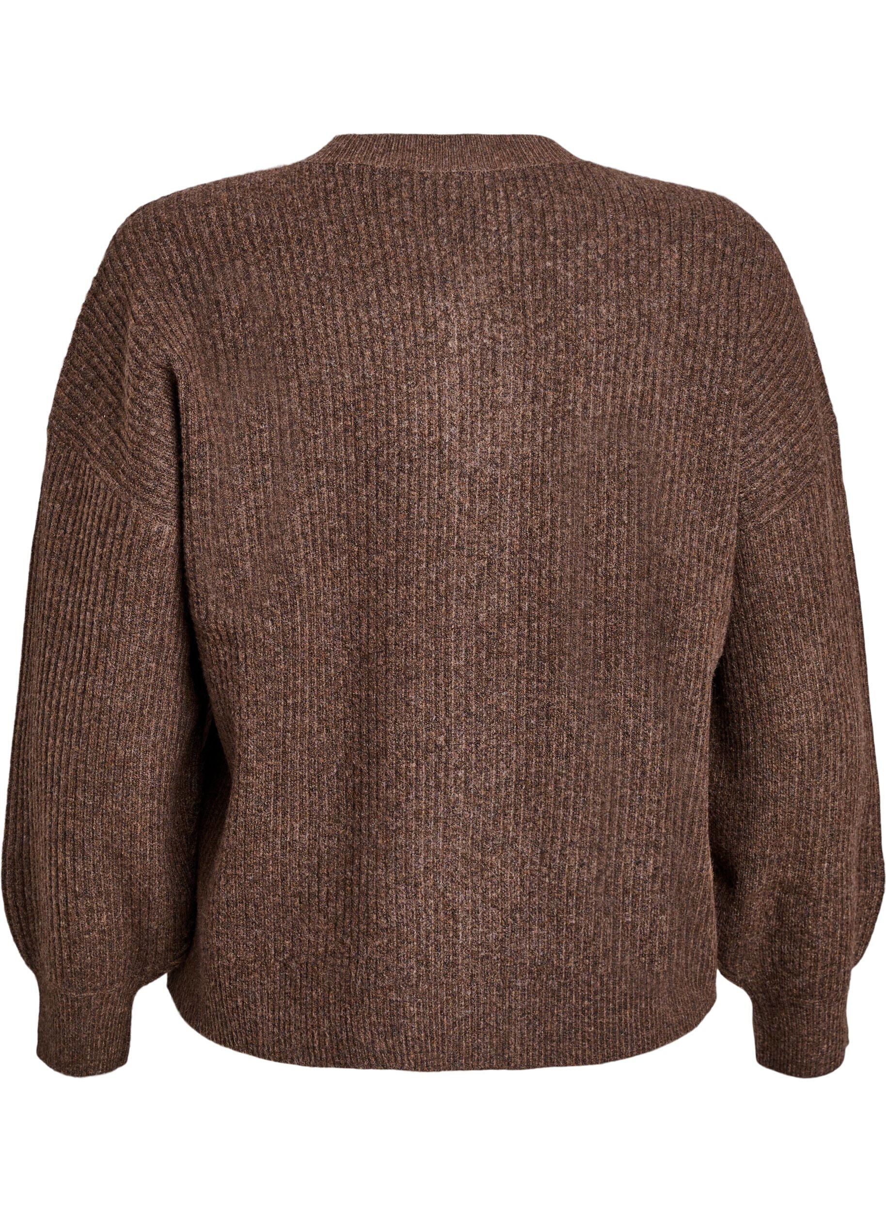 ZizziRippenstrick Strickjacke mit Kn&ouml;pfen, Braun, Packshot image number 1
