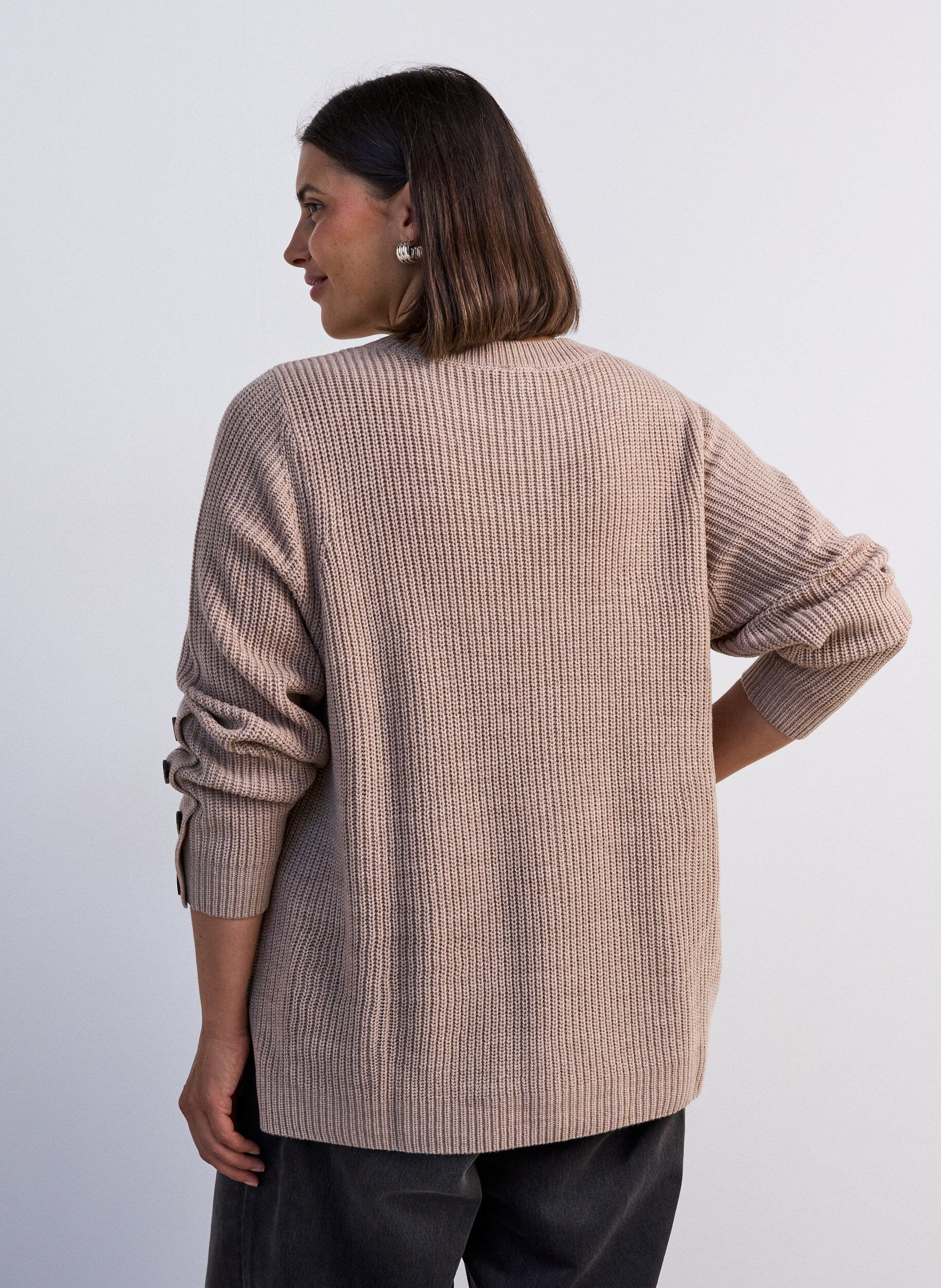 ZizziStrickbluse mit Rippstruktur und Knopfdetails, Beige, Model image number 2