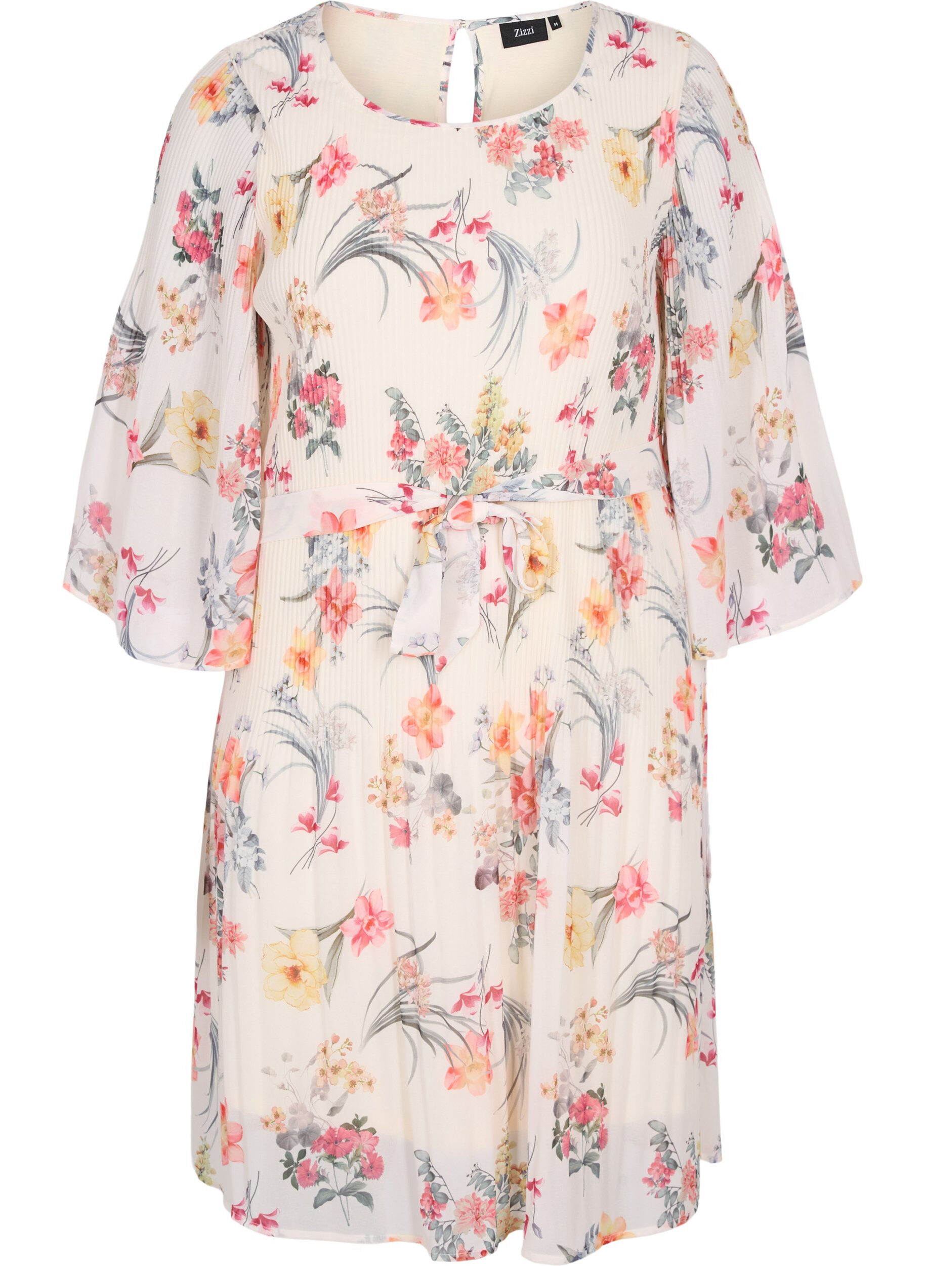 Zizzi Plisseekleid mit Bindeband und Print, Sugar Swizzle Flower, Packshot image number 0