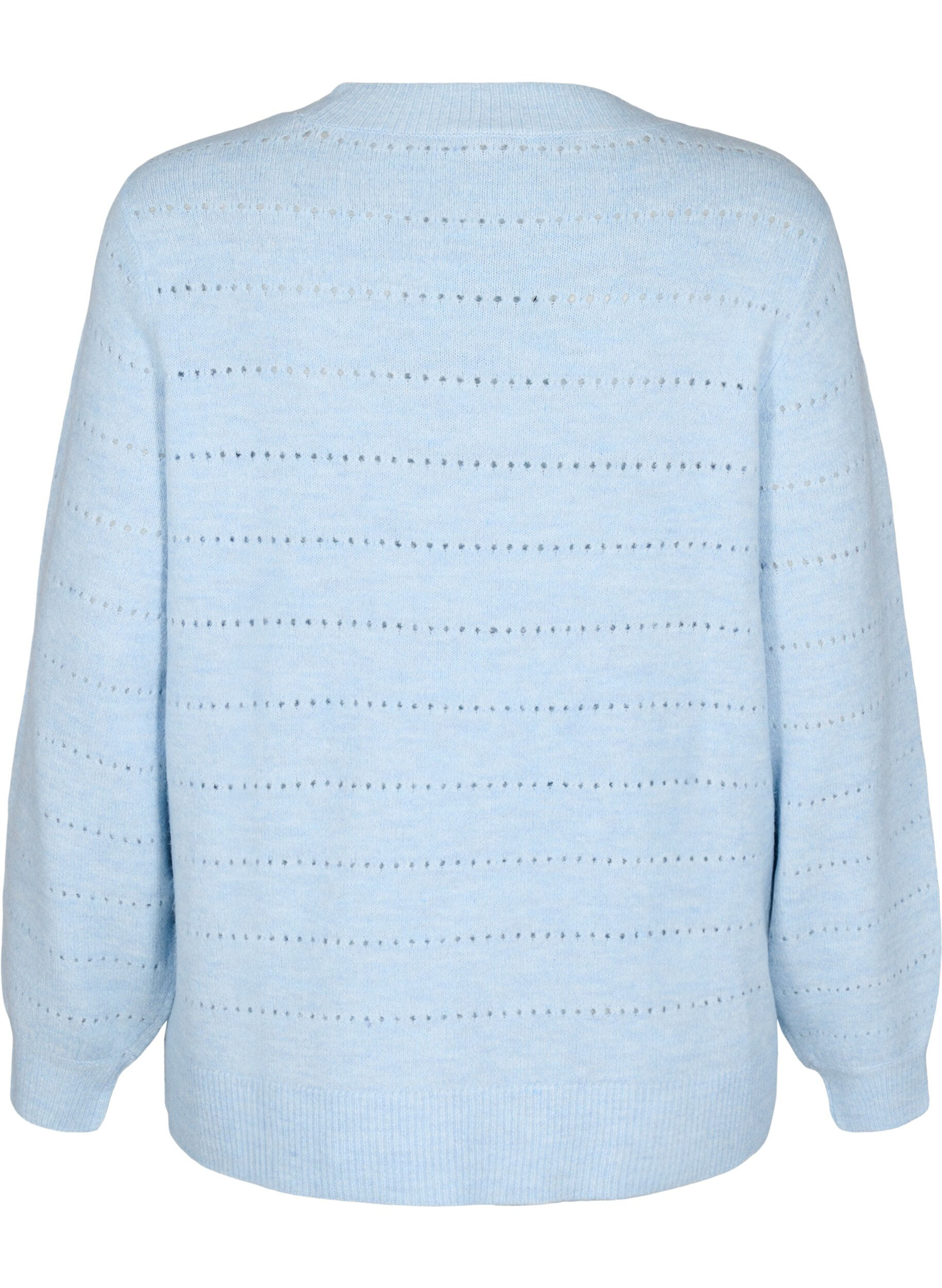 Zizzi Strickbluse mit Rundhals und Spitzenmuster, Cashmere Blue Mel., Packshot image number 1