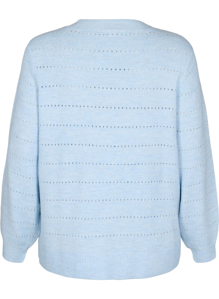 Strickbluse mit Rundhals und Spitzenmuster, Cashmere Blue Mel., Packshot image number 1