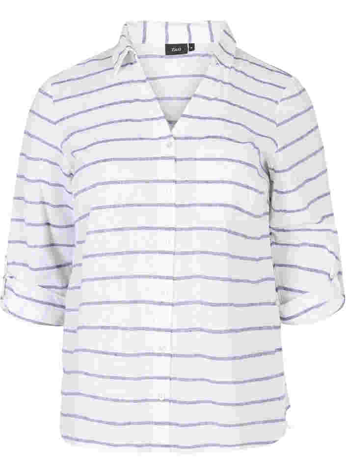 Bluse mit 3/4-Ärmeln und Knöpfen, Navy Blazer stripe, Packshot image number 0
