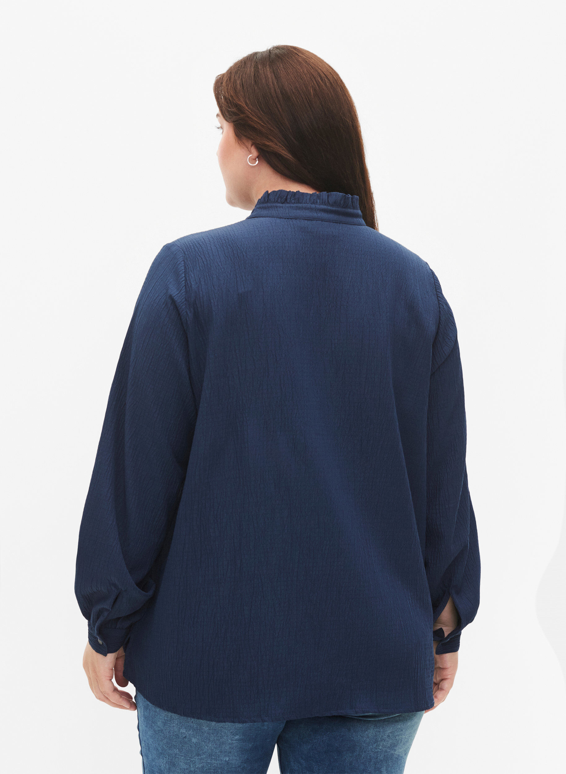 Zizzi Lang&auml;rmlige Bluse mit R&uuml;schenkragen, Dress Blues, Model image number 1