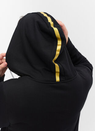Langes Sweatshirt mit V-Ausschnitt und Kapuze, Black, Model image number 2
