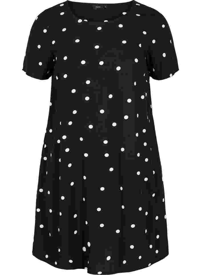 Geblümtes Kurzarm Kleid aus Viskose, Black Dot, Packshot image number 0