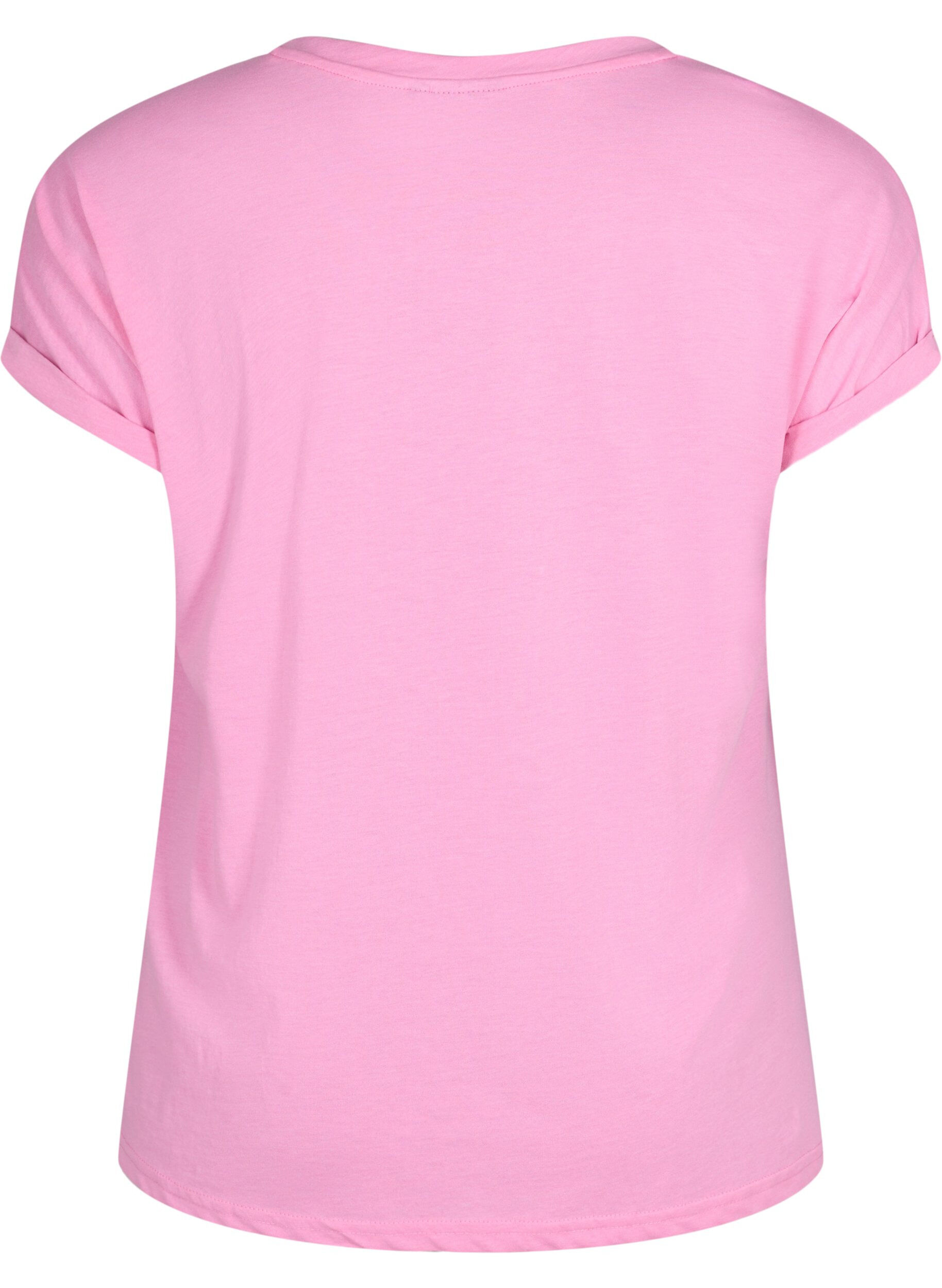 Zizzi Kurz&auml;rmeliges T-Shirt aus einer Baumwollmischung, Pink, Packshot image number 1