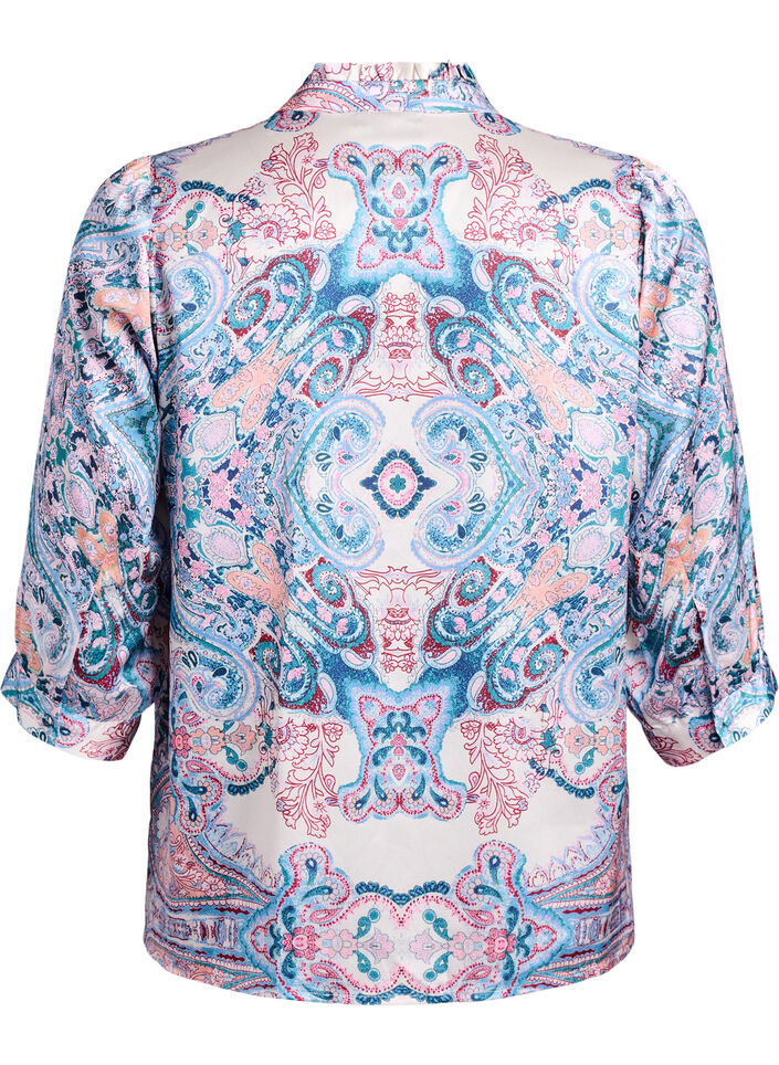 Bluse in Satin-Optik mit Paisleymuster und 3/4-&Auml;rmeln, Blau, Packshot image number 1