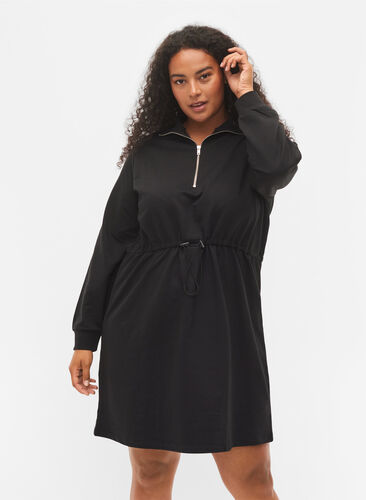 	 Pulloverkleid mit Reißverschluss und Kordelzug, Black, Model image number 0