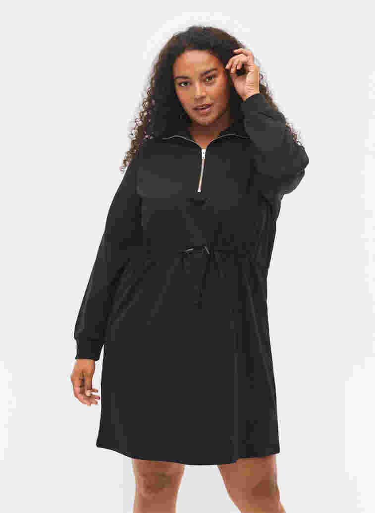 	 Pulloverkleid mit Reißverschluss und Kordelzug, Black, Model
