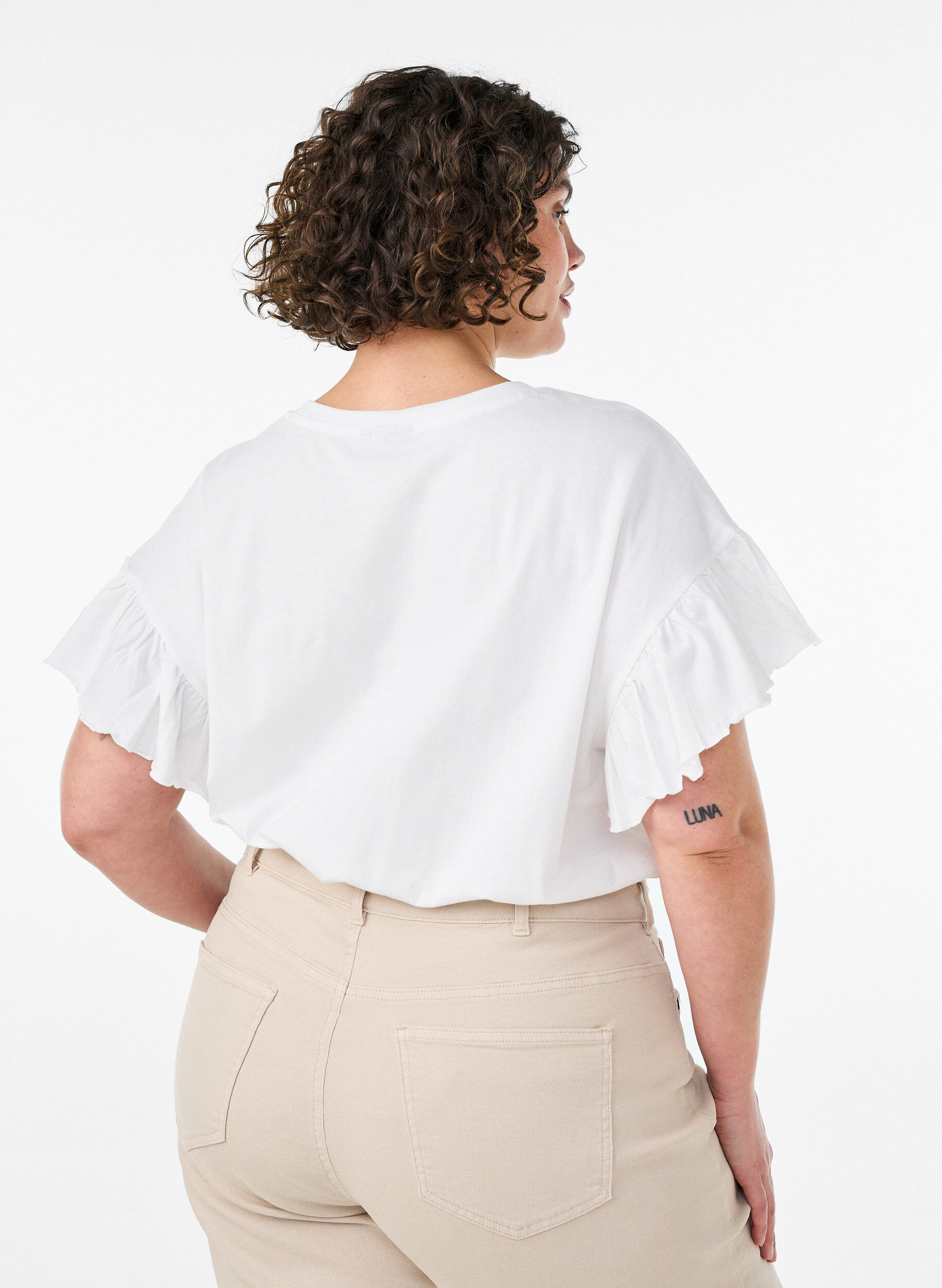 ZizziT-Shirt aus Bio-Baumwolle mit R&uuml;schen&auml;rmeln, Wei&szlig;, Model image number 2
