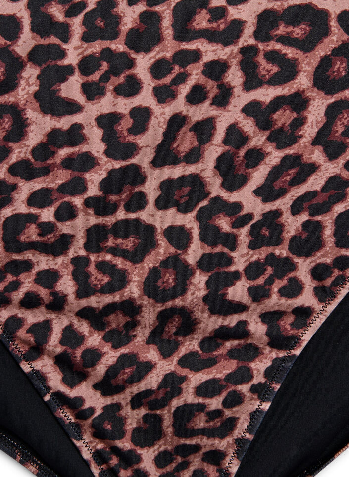 Leopard Bikinihose mit hoher Taille, Braun, Packshot image number 2
