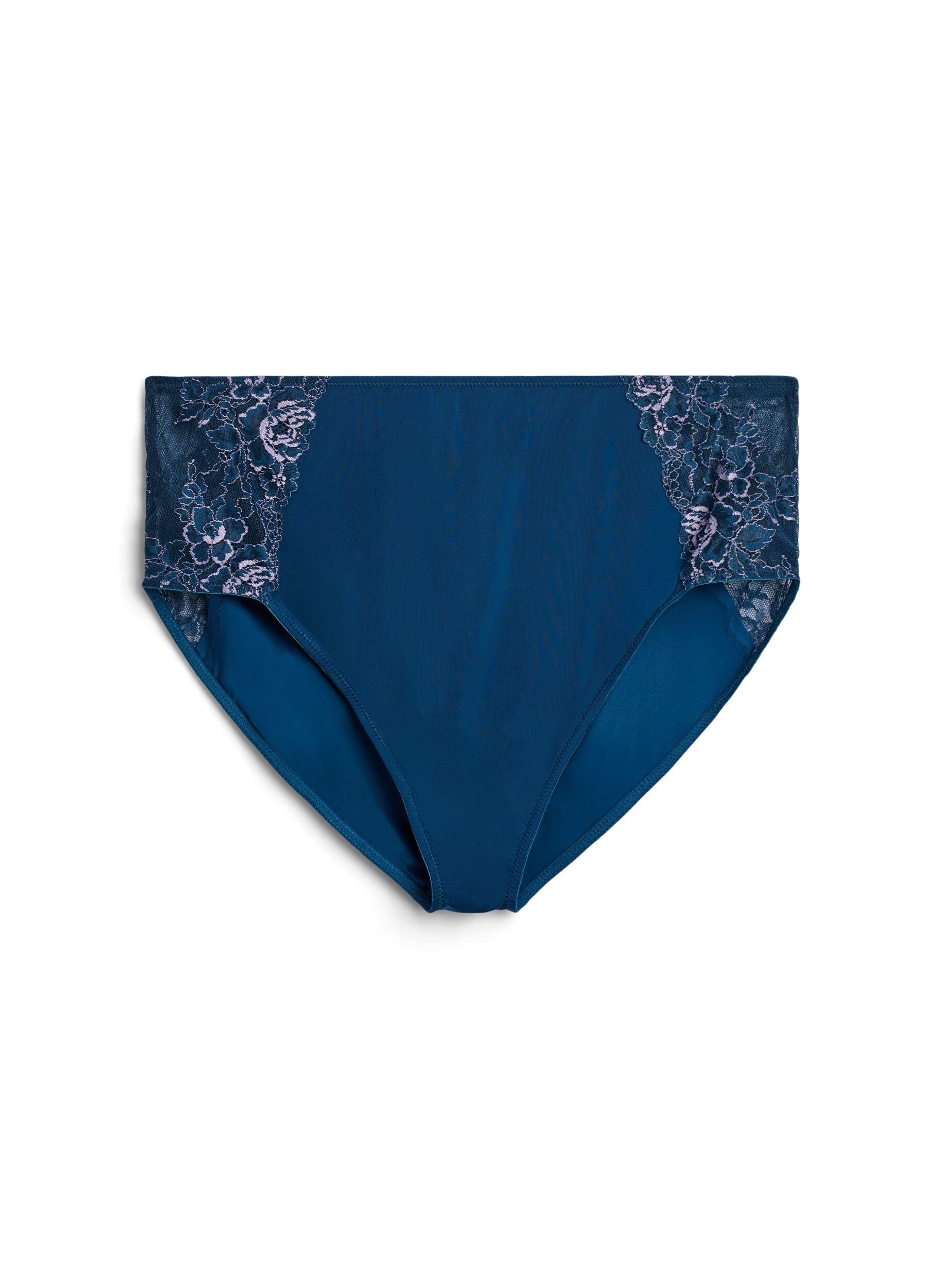 Zizzi Mikrofaser-Unterhose mit Spitze und normaler Taille, Blau, Packshot image number 0