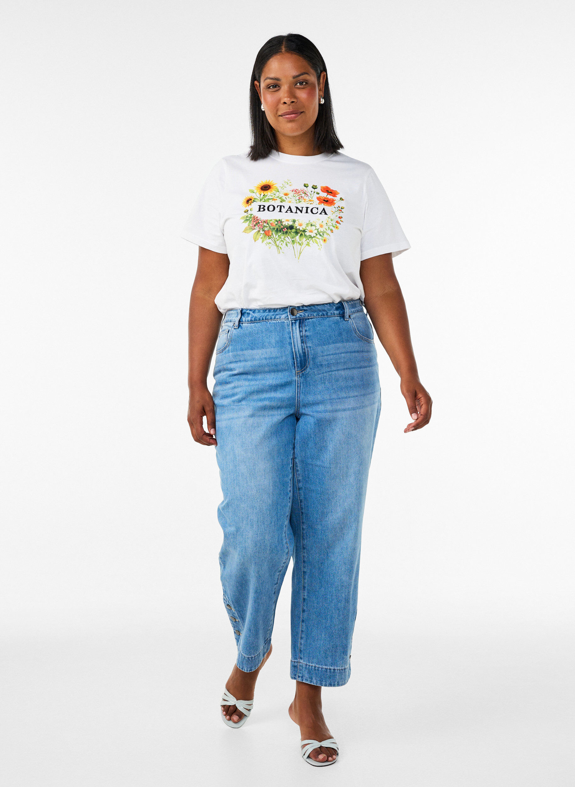 ZizziT-Shirt aus Bio-Baumwolle mit Frontprint, Wei&szlig;, Model image number 1