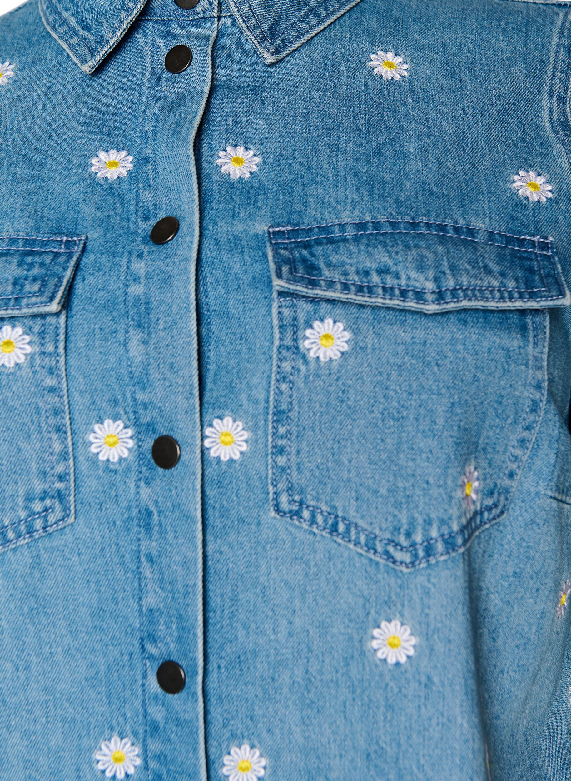 ZizziKurzes Jeanskleid mit gestickten Blumen, Blau, Packshot image number 2
