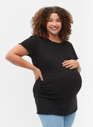 Schwangerschafts-T-Shirt in Ripp, Black, Model image number 0