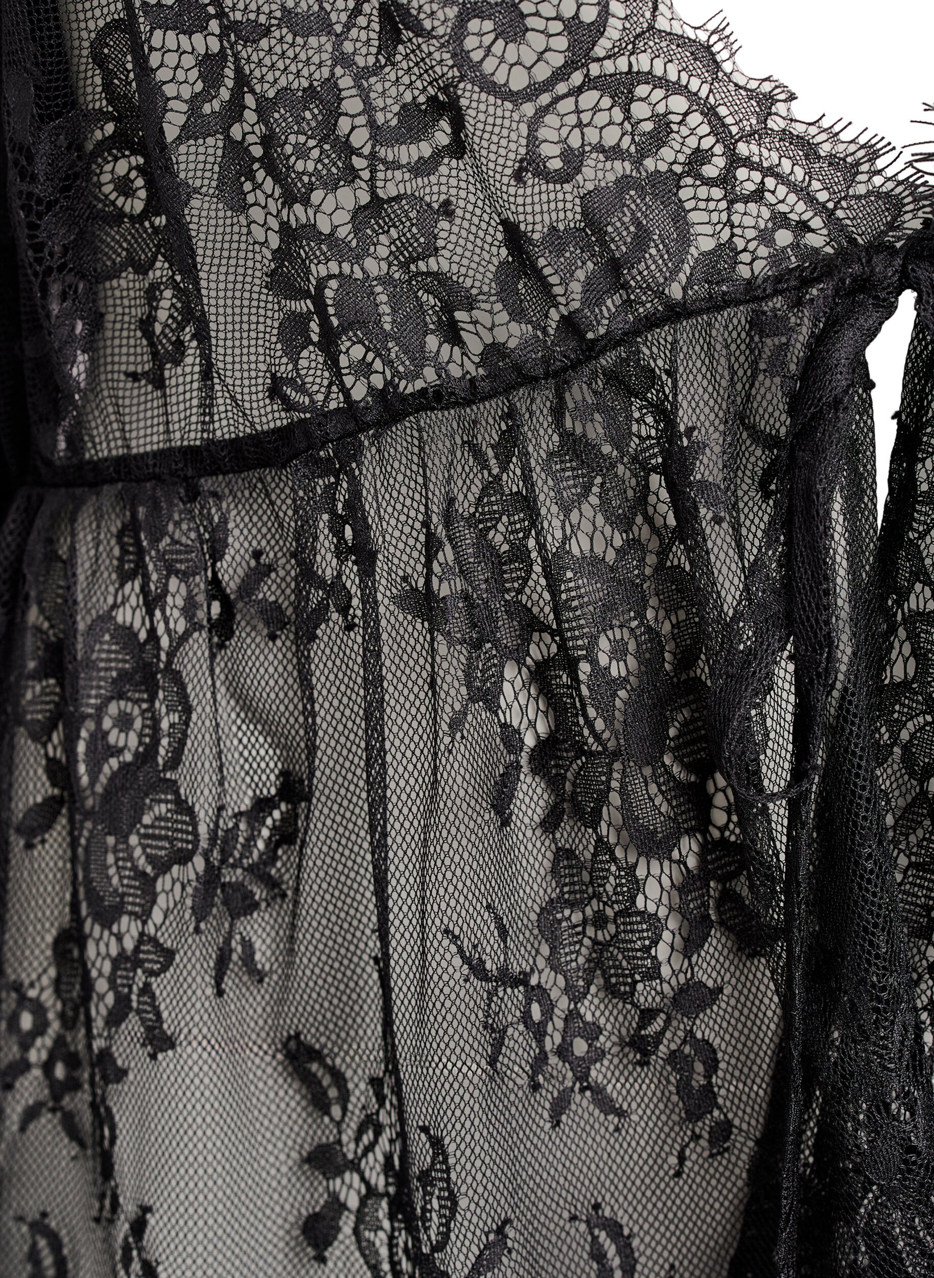 Zizzi Spitzentop mit Bindedetail und 3/4-&Auml;rmeln, Schwarz, Packshot image number 2