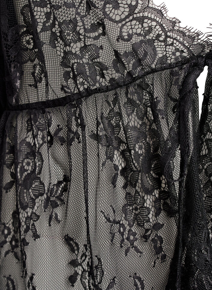Spitzentop mit Bindedetail und 3/4-Ärmeln, Schwarz, Packshot image number 2