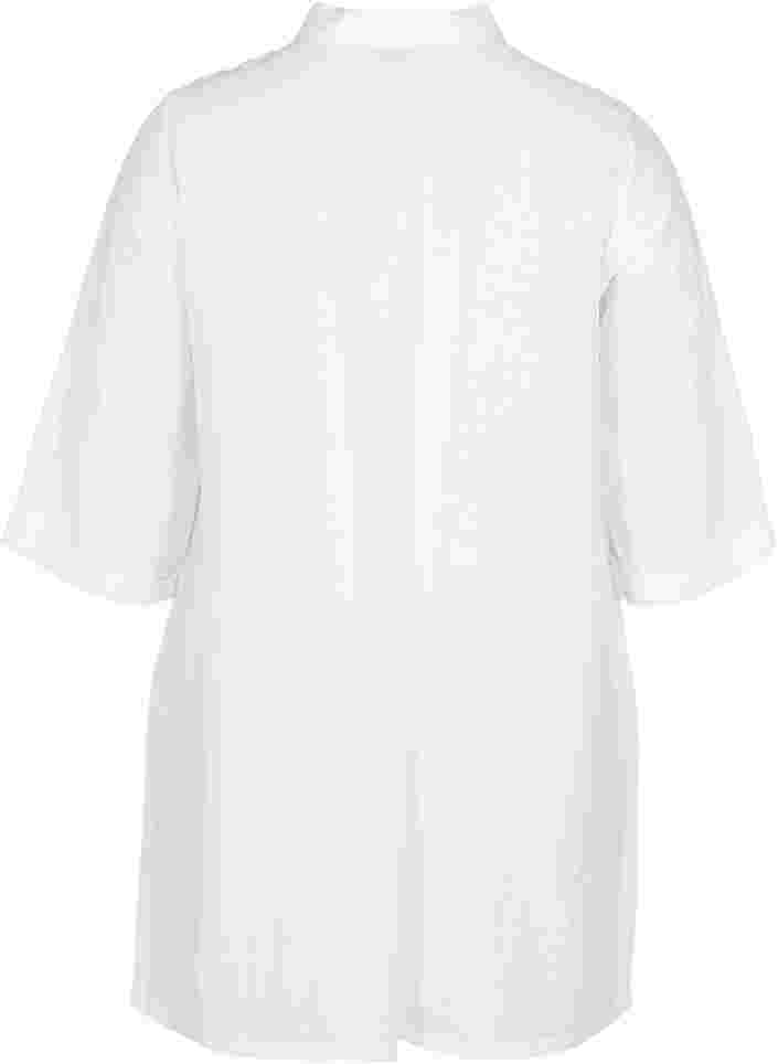 Lange Hemdbluse mit 3/4-Ärmel, Bright White, Packshot image number 1